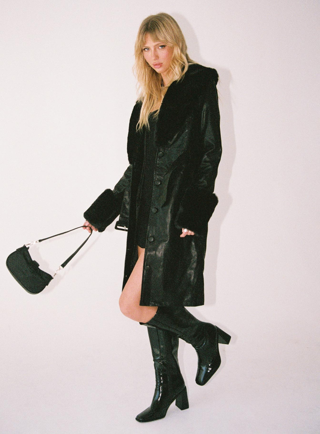 Brooklyn Faux Leather Long Coat Black - Image 8