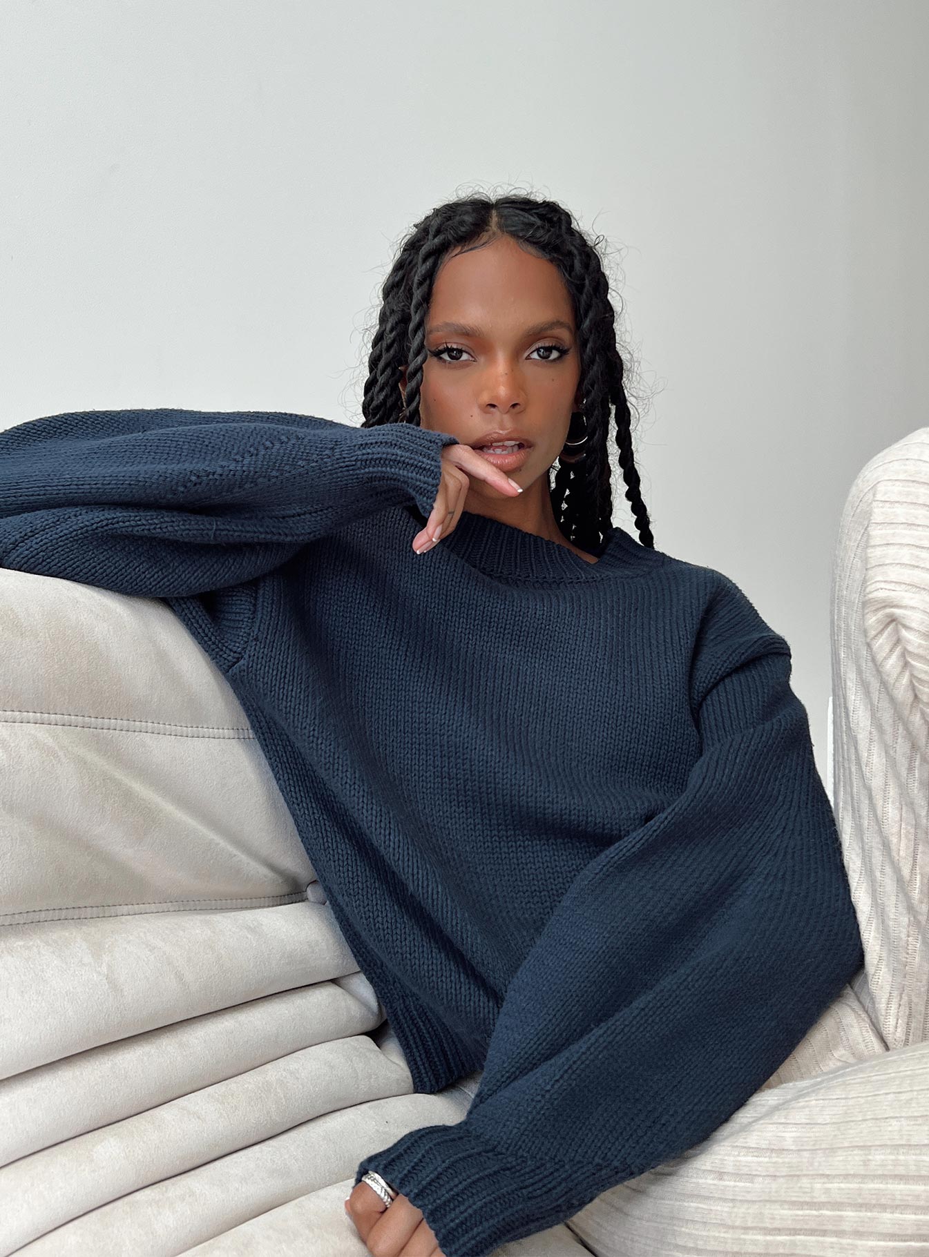 Harmony Balloon Sleeve Knit Sweater Navy - Image 8