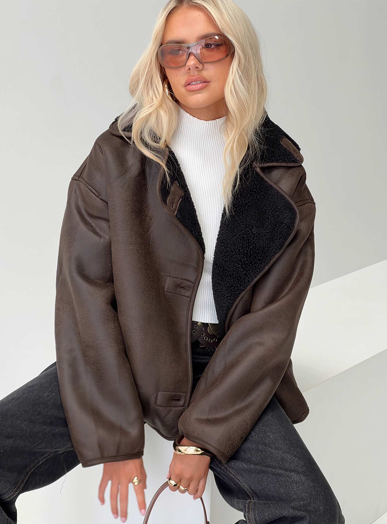 Nunez Faux Leather Jacket Washed Brown  Black