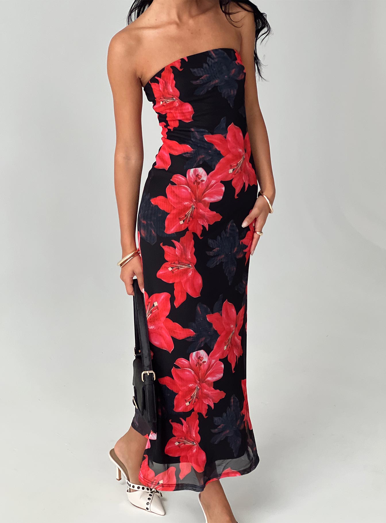 Celik Strapless Maxi Dress Black Floral - Image 8