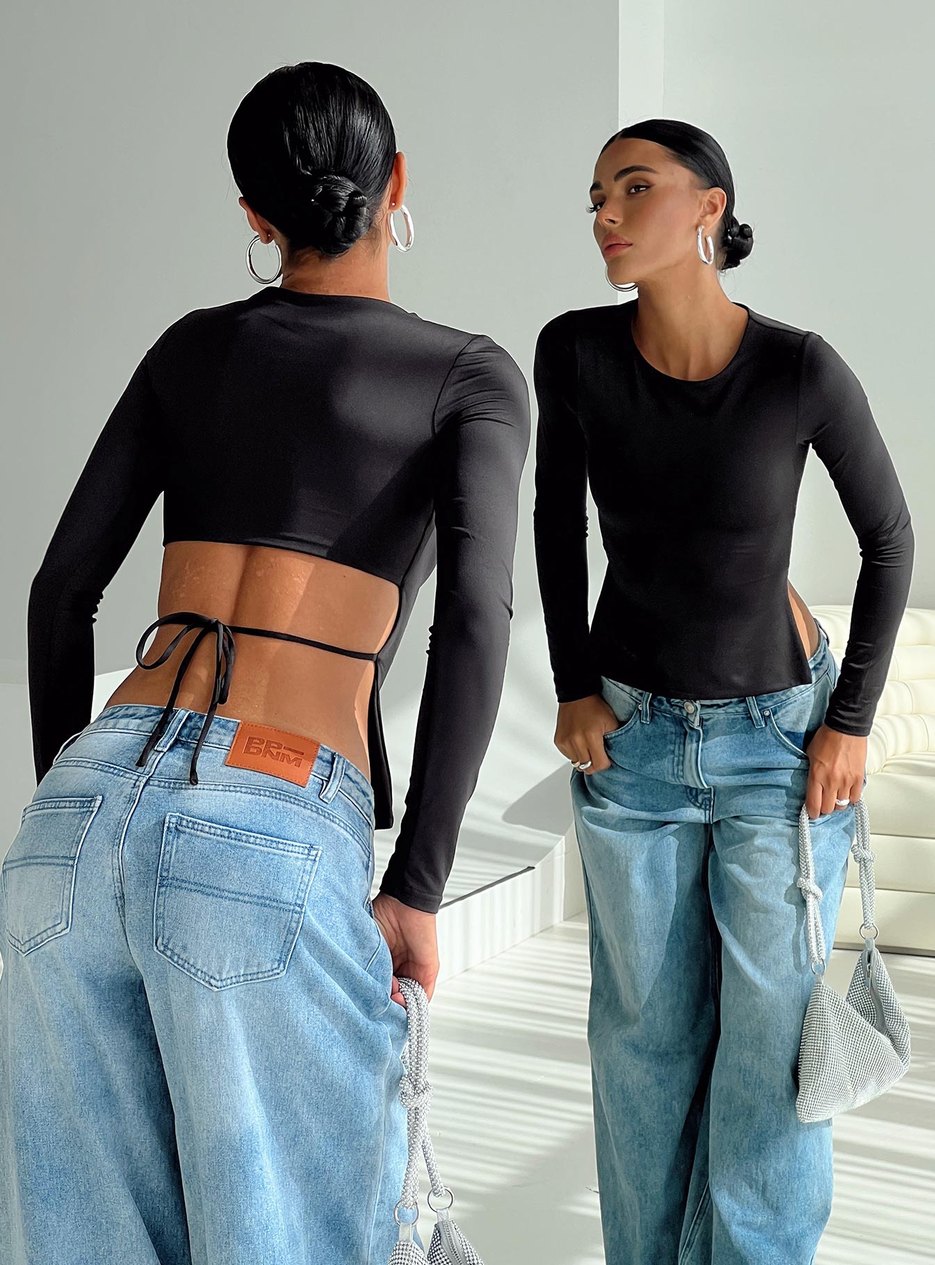 Uzo Long Sleeve Top Black - Image 7