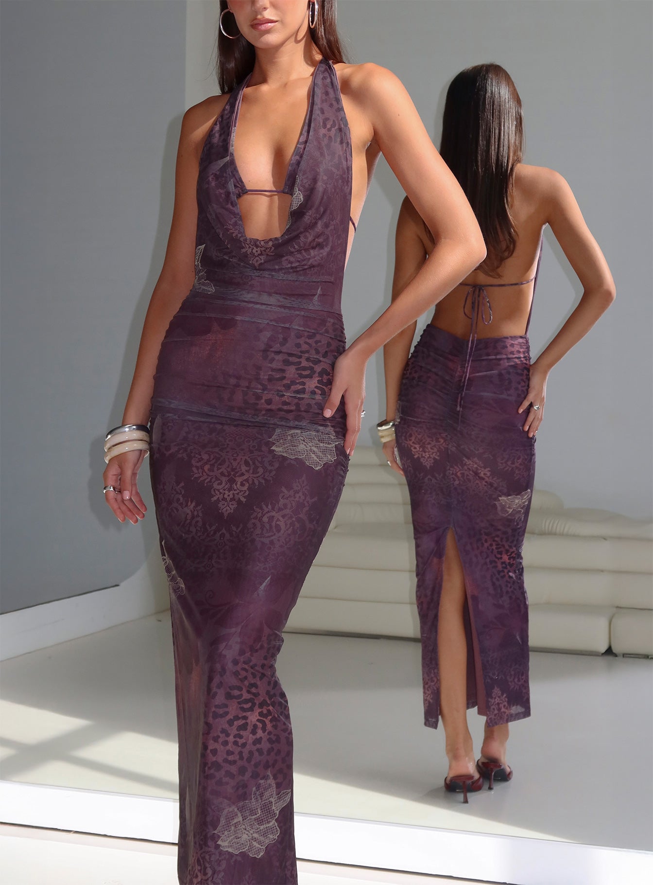 Manaia Cowl Halter Neck Maxi Dress Multi - Image 8