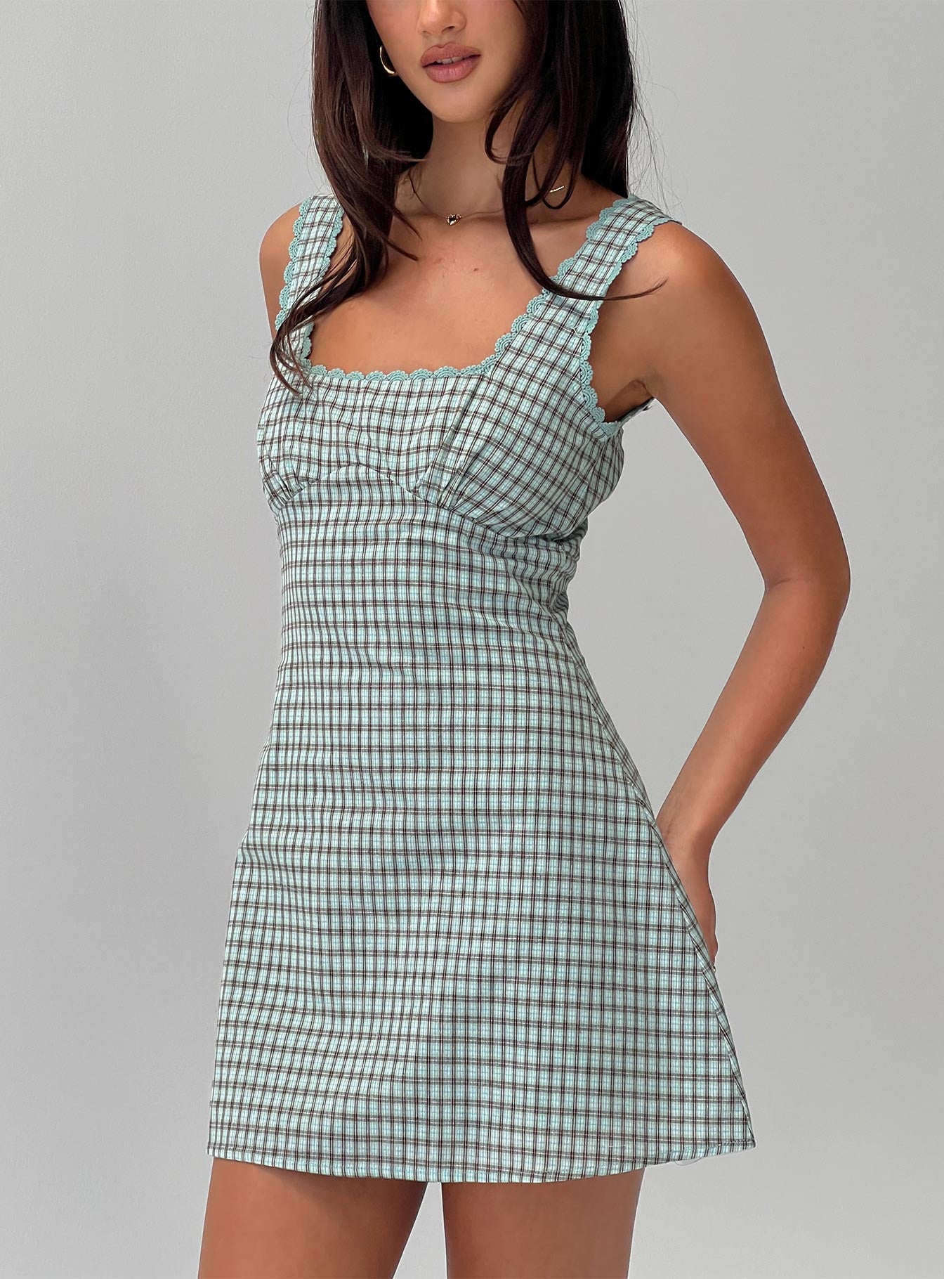 Dasha Mini Dress Blue  Brown Check