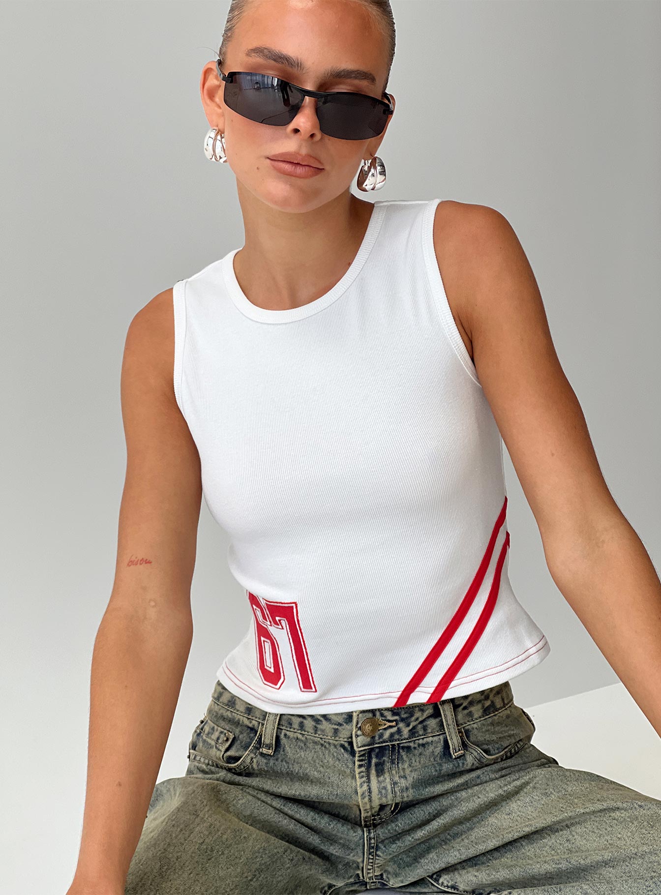 Fast 67 Tank Top White  Red