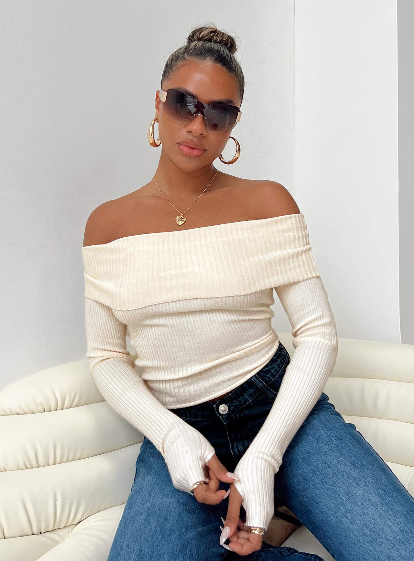 Morley Off Shoulder Sweater Cream - Image 9