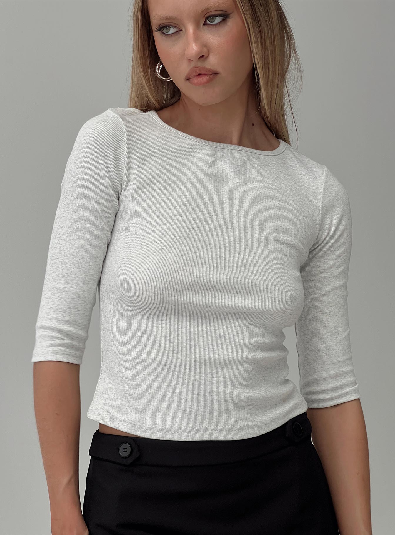 Elaia 34 Sleeve Top Grey Marle - Image 8