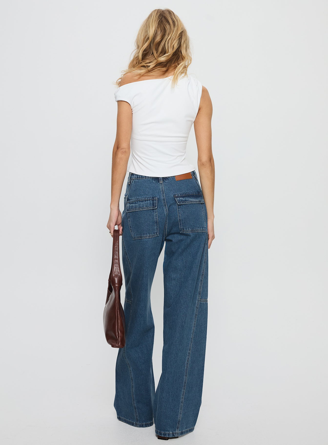 Bruiser Tie Waist Mid Rise Wide Leg Jeans Mid Blue Wash - Image 5