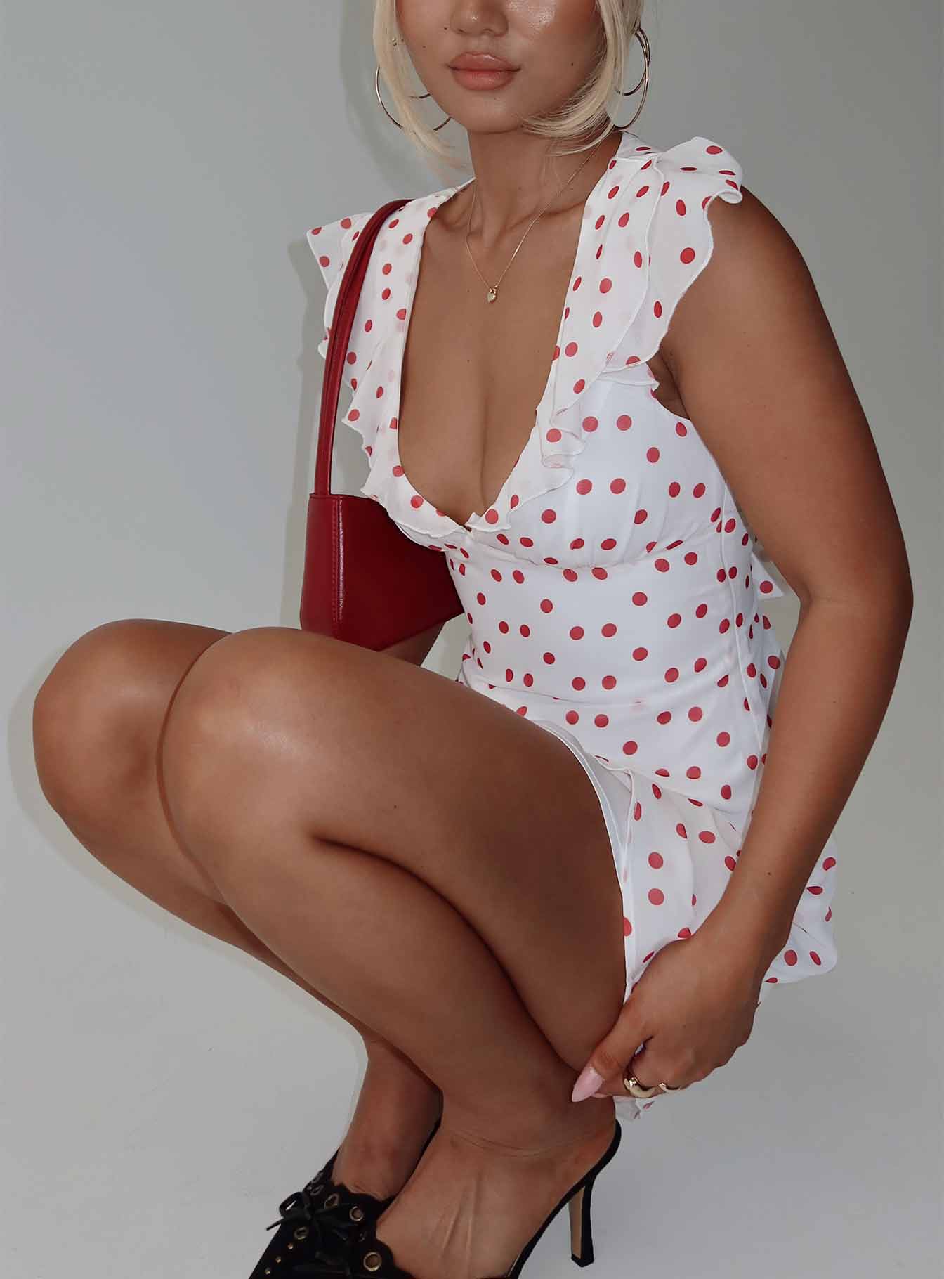 I Guess So Mini Dress White  Burgundy Petite