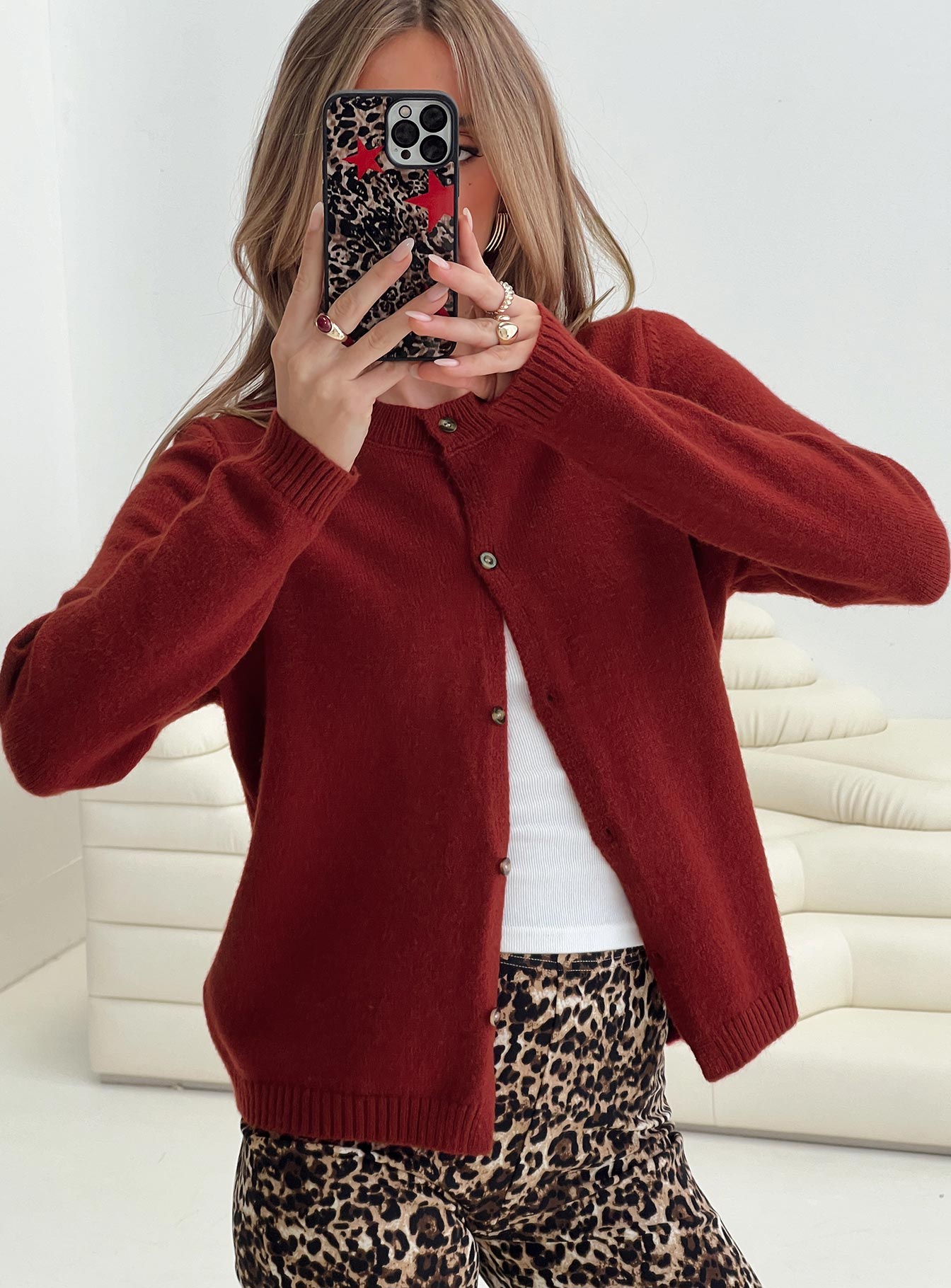 Arica Button Up Knit Cardigan Red - Image 8