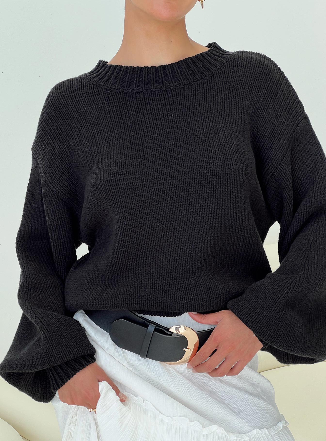 Harmony Balloon Sleeve Knit Sweater Black - Image 9
