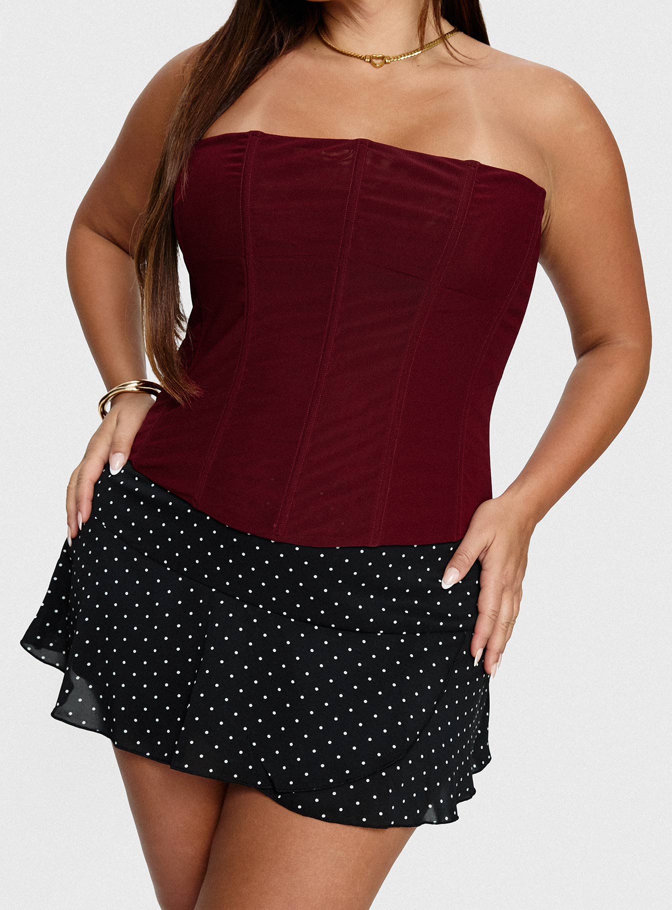 Sonsie Mini Skirt Black  White Polka Curve