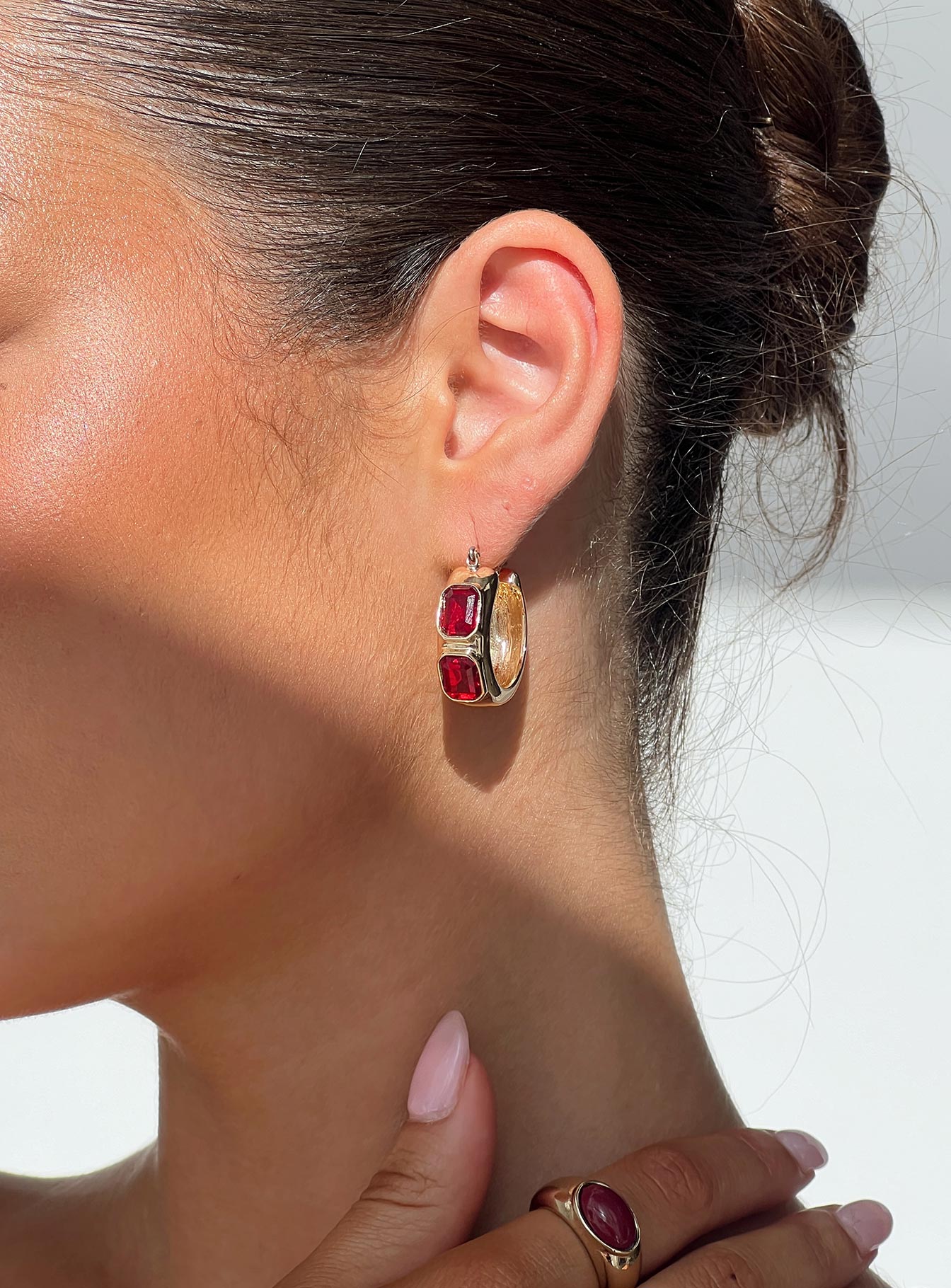 Gabrianna Hoop Earrings Gold  Red