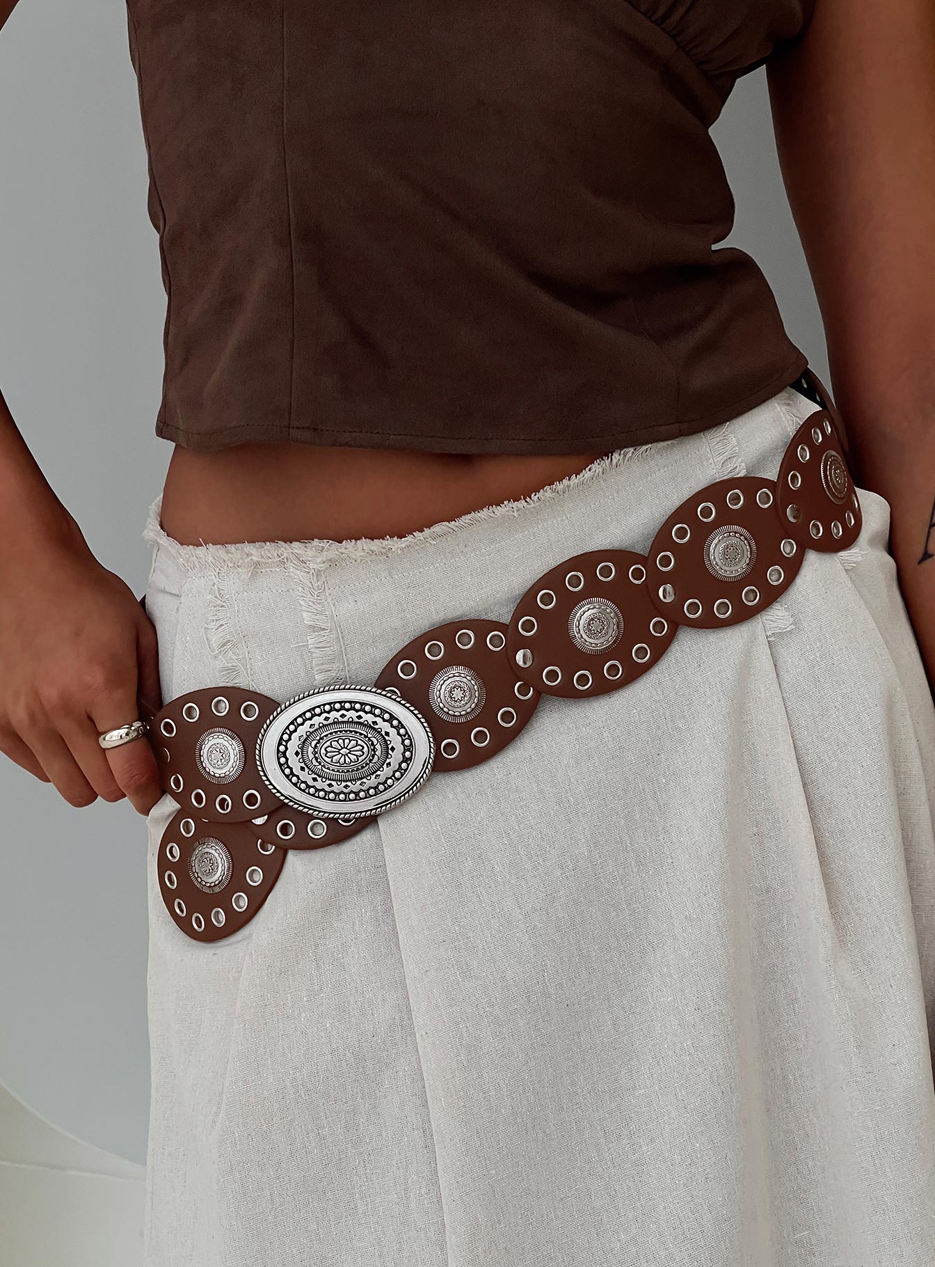 Sacrifices Belt Brown  Silver