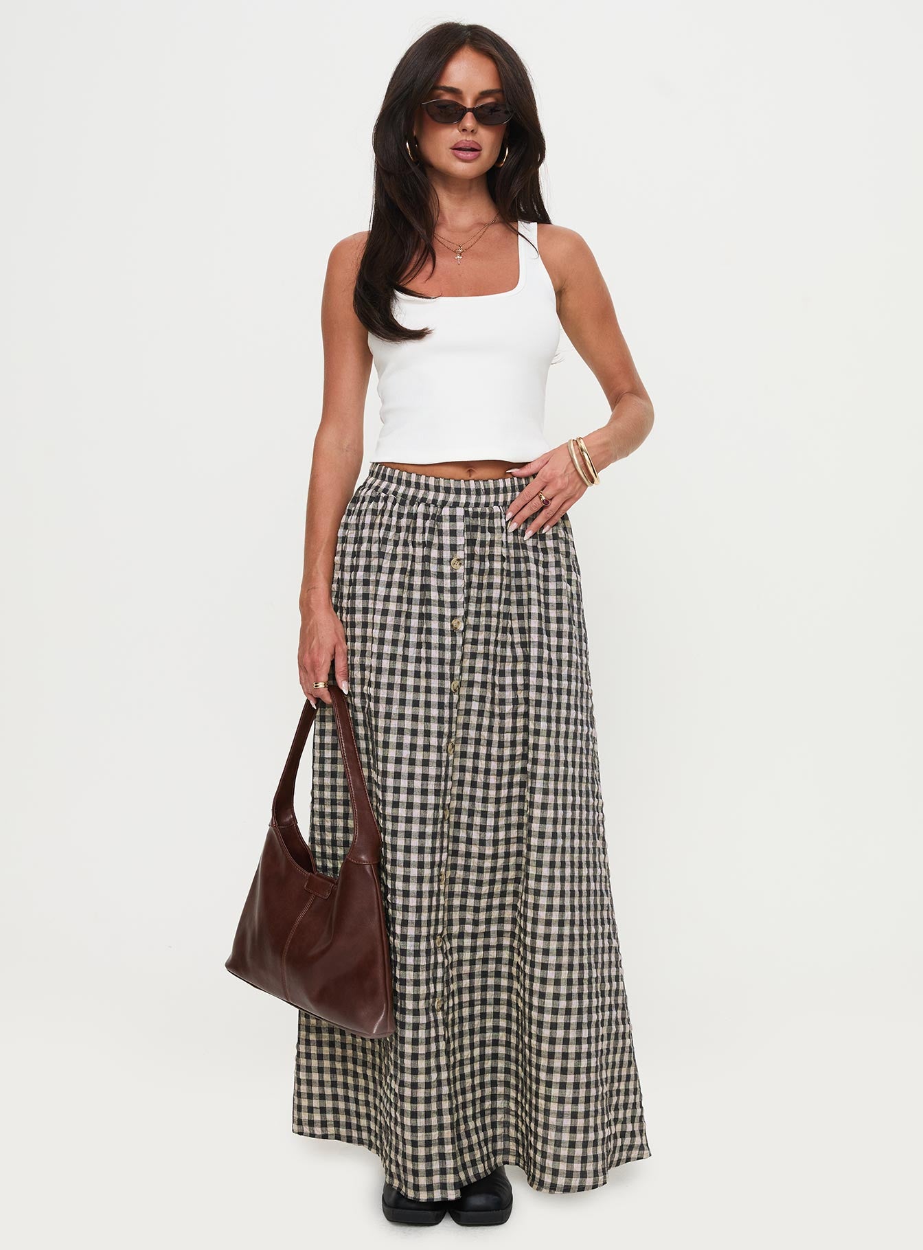 Cartmel Check Maxi Skirt Black Cream - Image 2