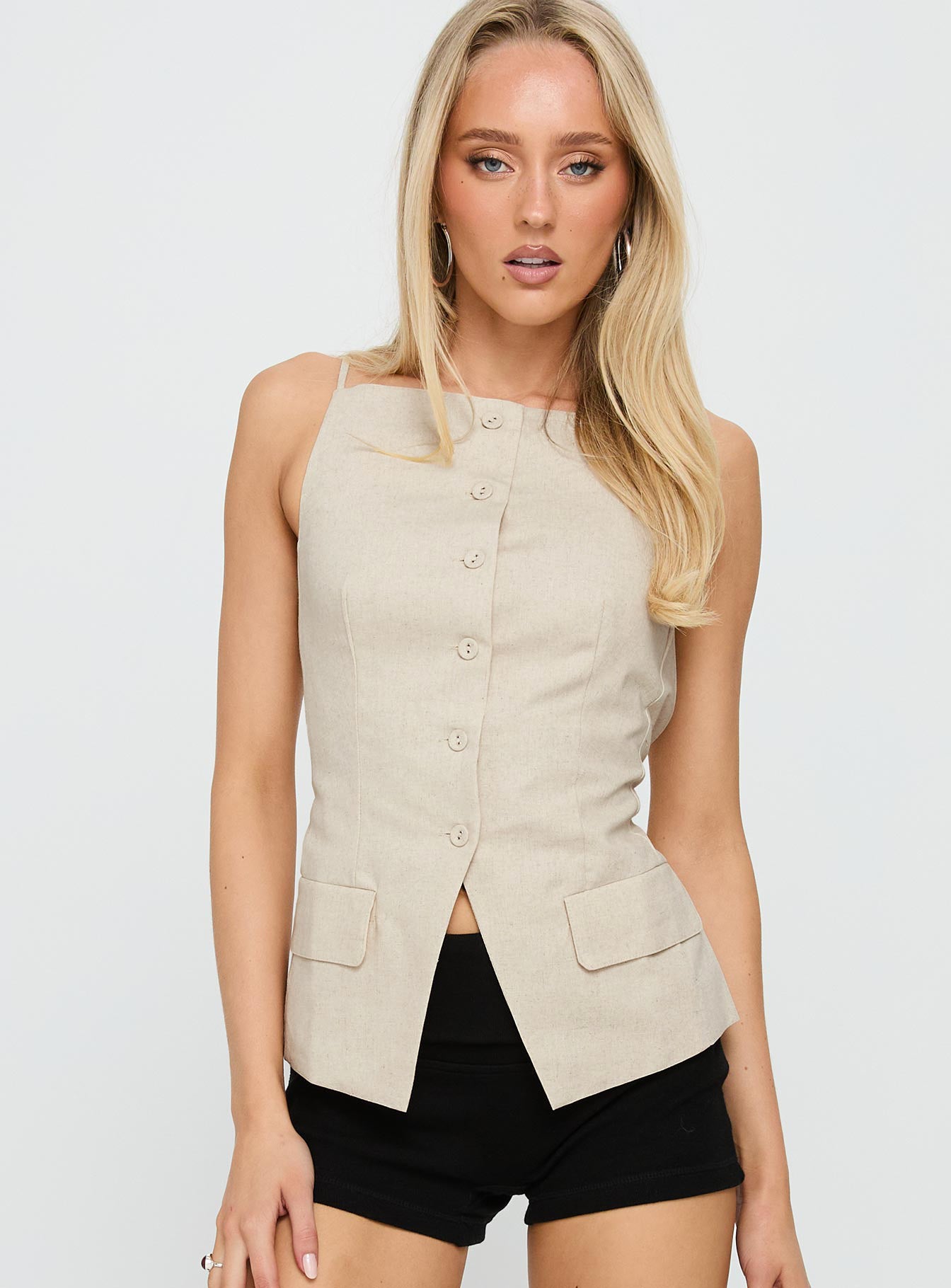Embark Button Up Top Beige - Image 2