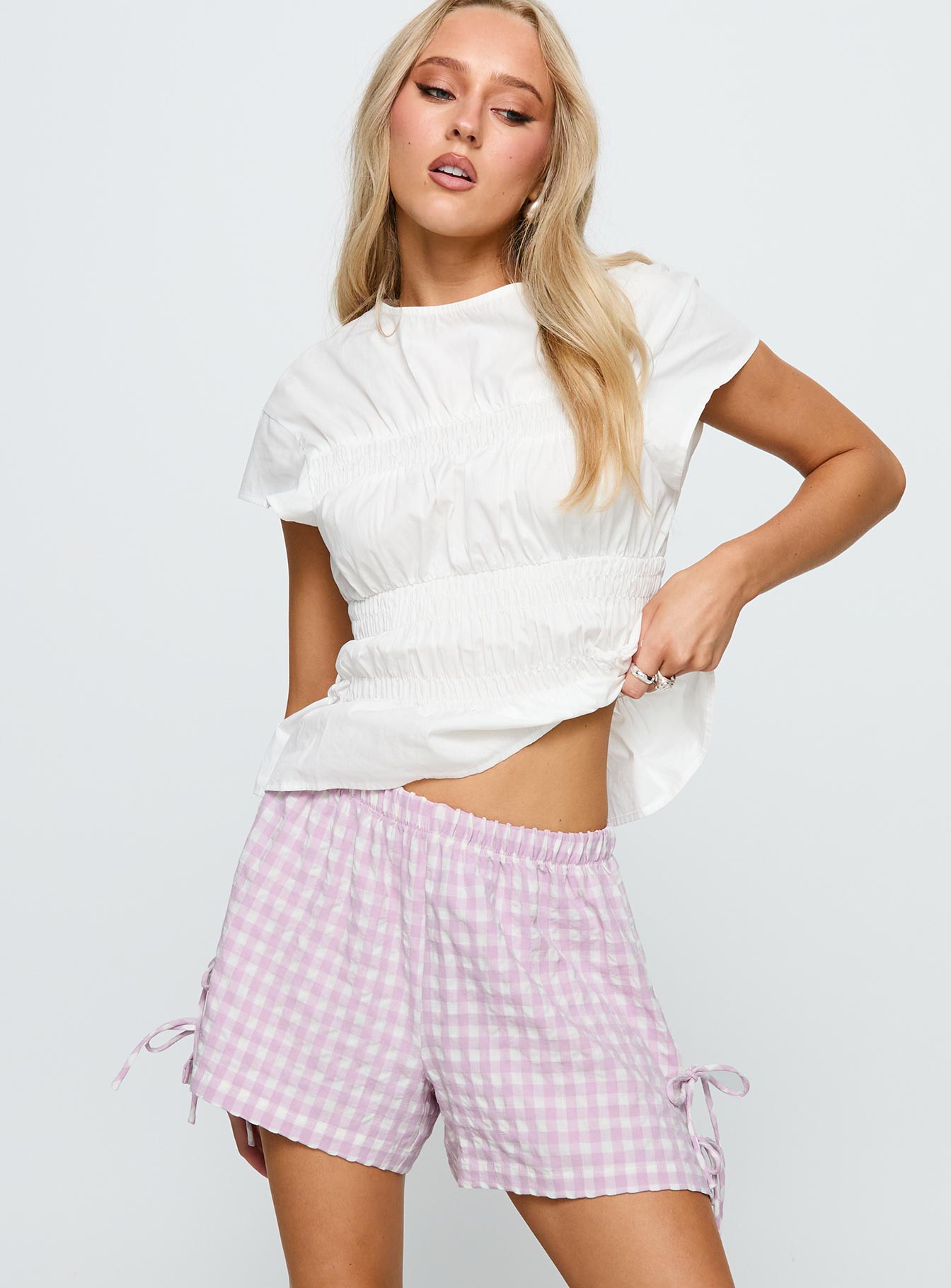 Bubbia Tie Up Shorts Purple  White