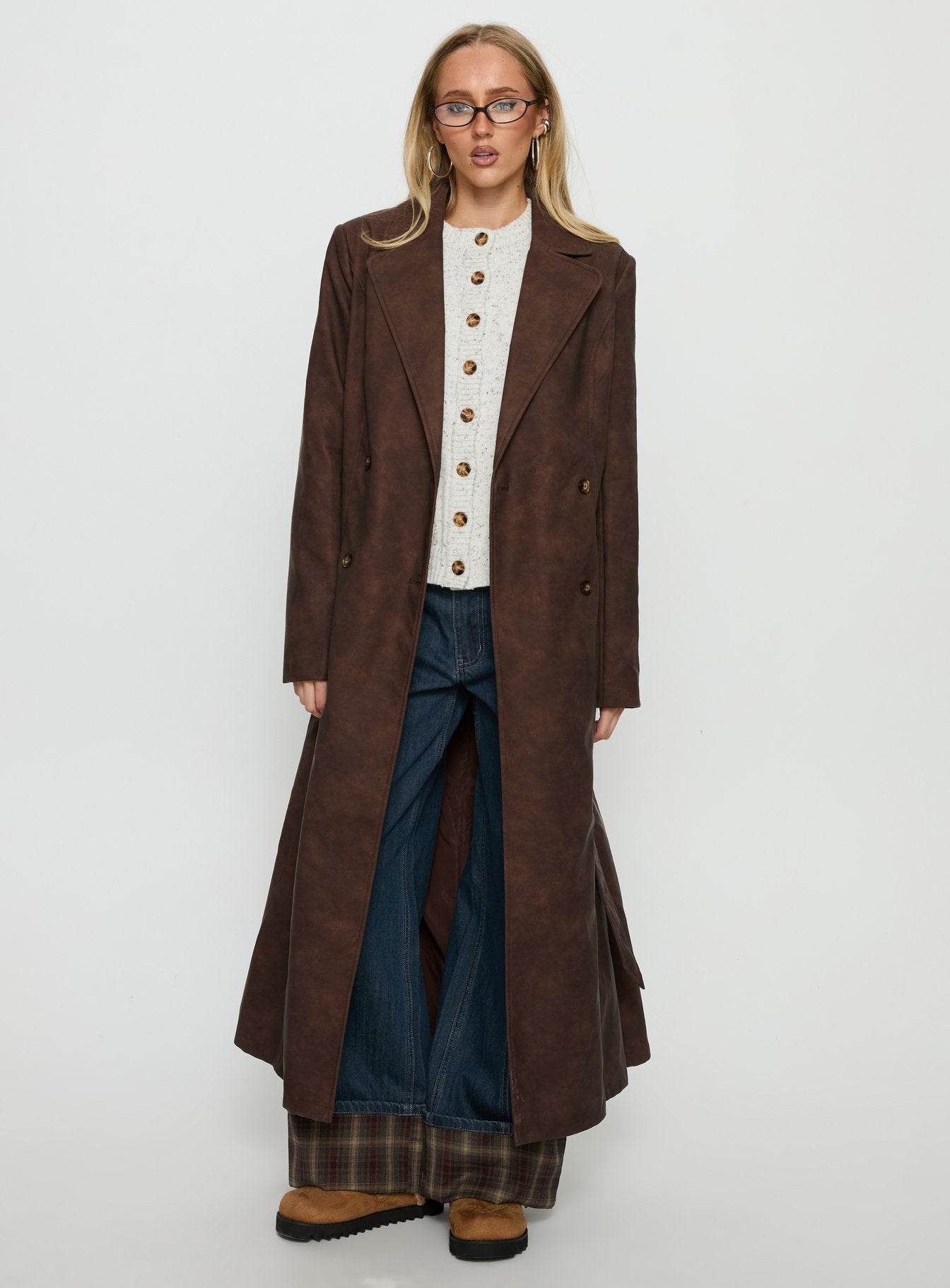 Salazar Longline Belted Trench Coat Chocolate Brown - Image 2