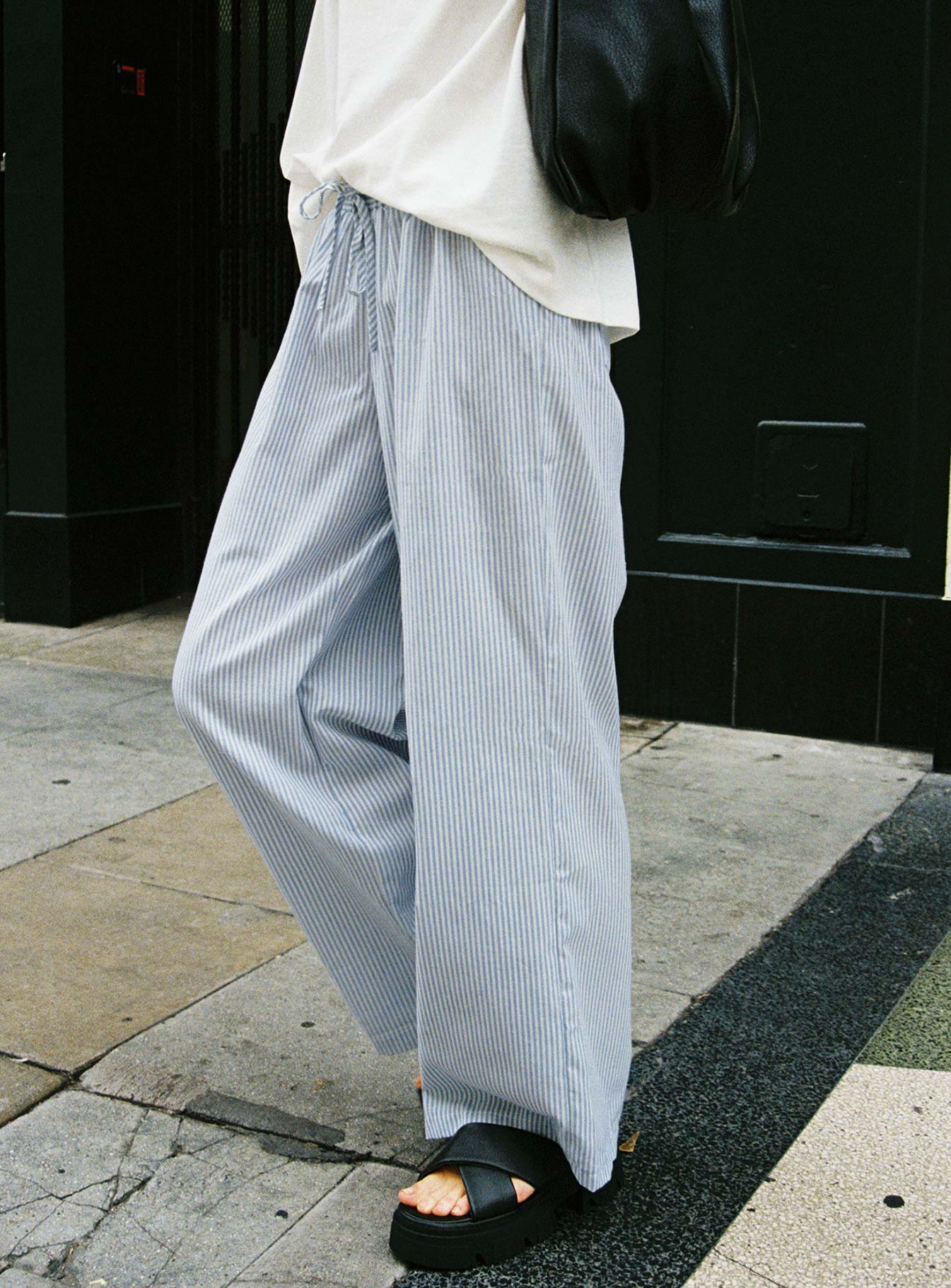Holiday Tie Front Pant Blue White Stripe - Image 9