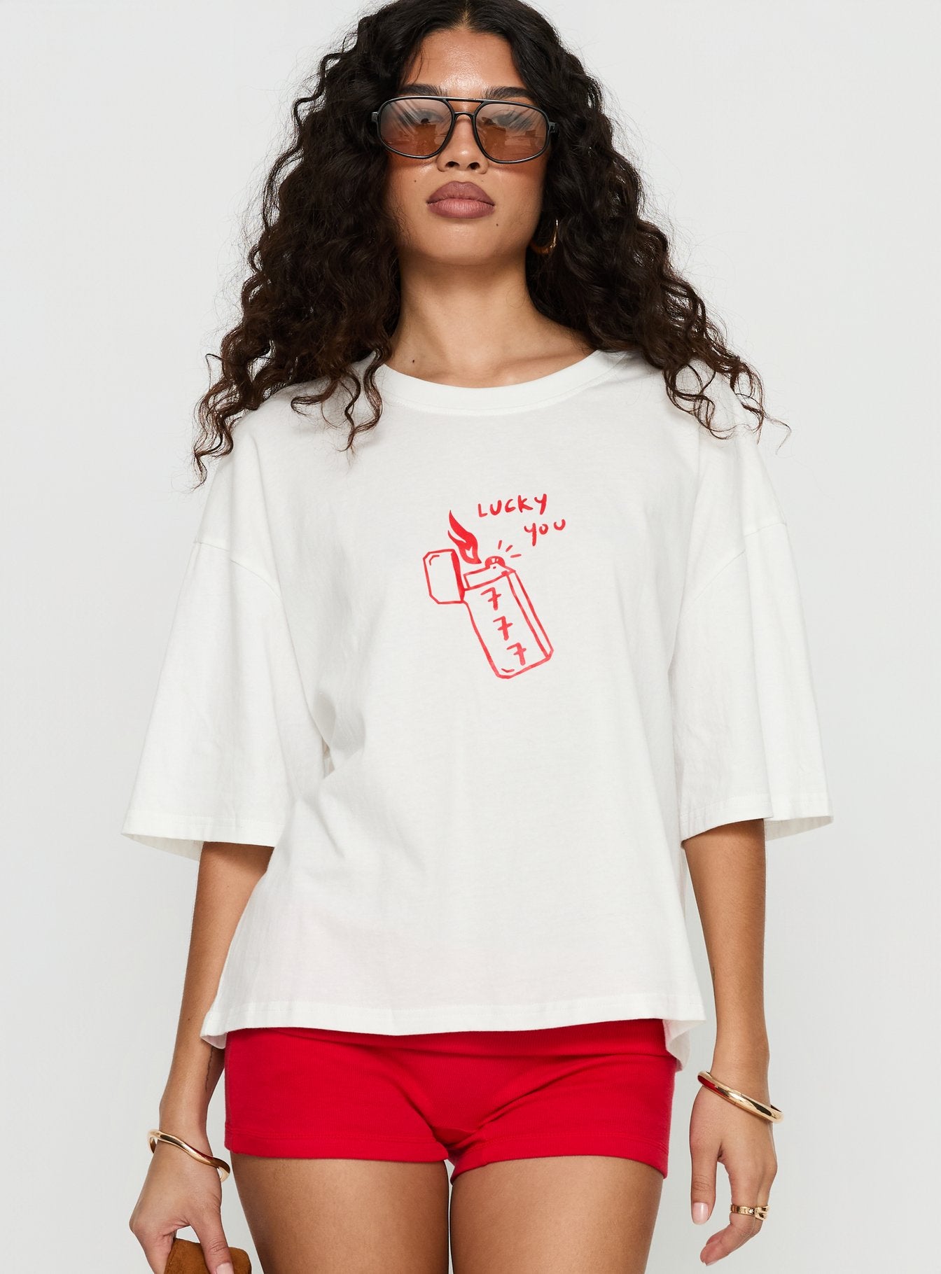 Lucky You Lighter Oversized Graphic Top White - Image 2