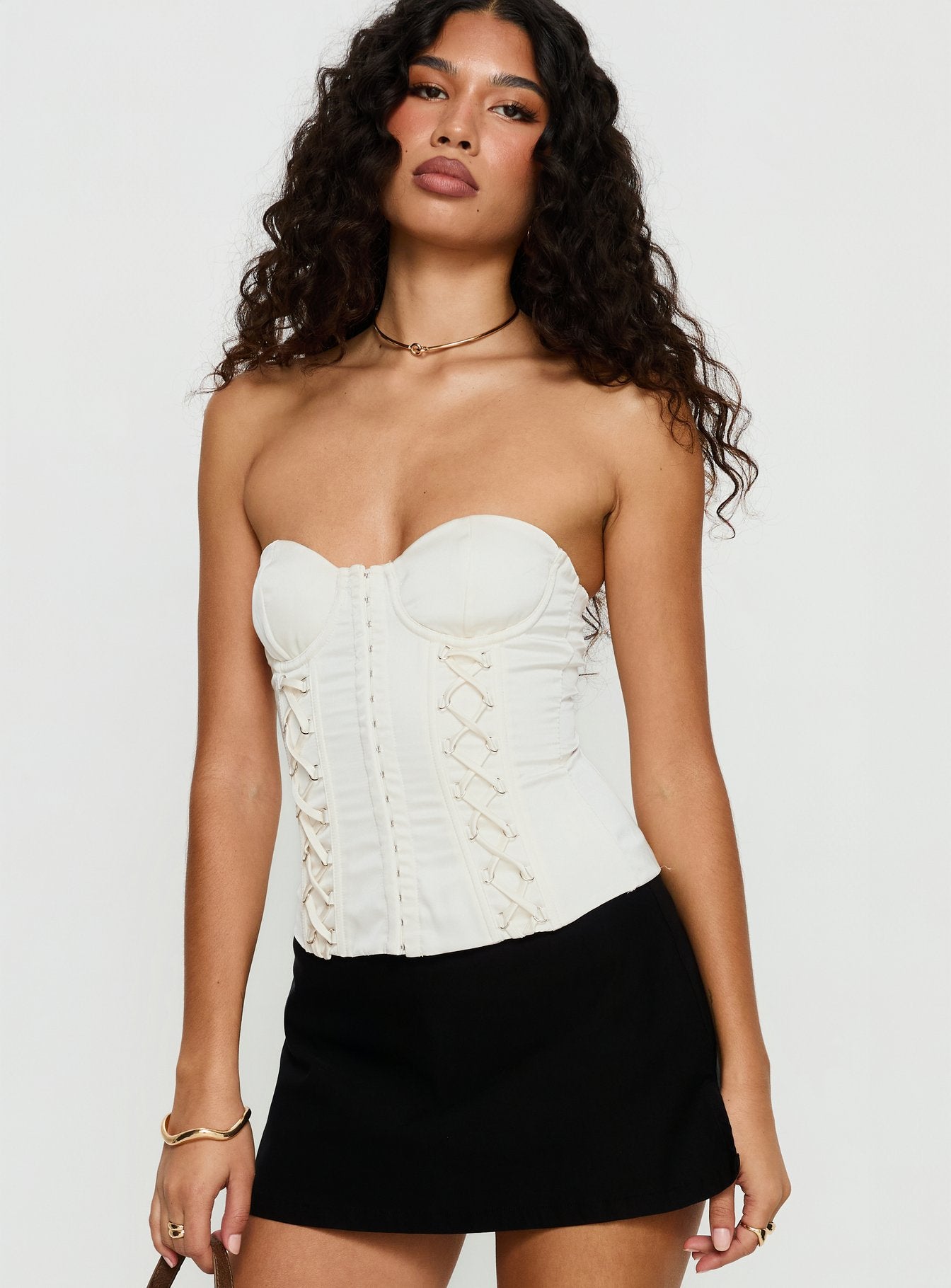 Odella Strapless Corset Top Cream - Image 2