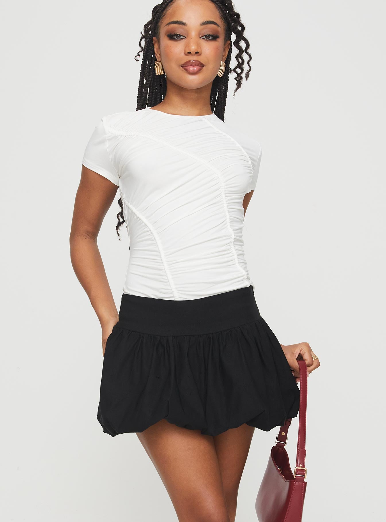 Mersale Bubble Hem Mini Skirt Black - Image 2