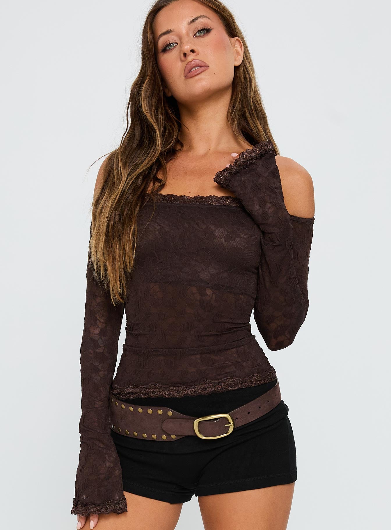 Mochapella Off The Shoulder Top Brown - Image 2