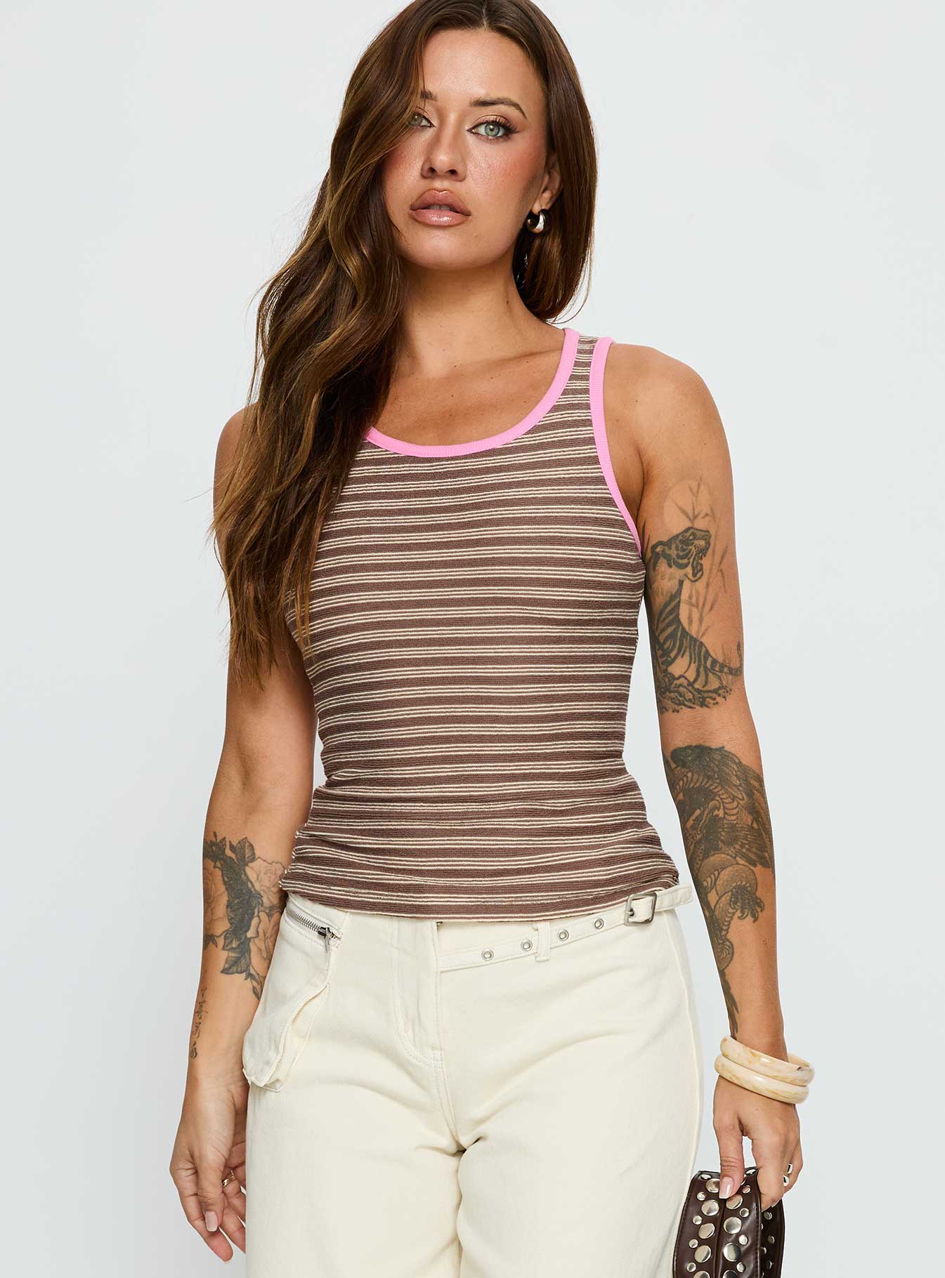 Elizebeth Contrast Trim Tank Top Multi Stripe - Image 2