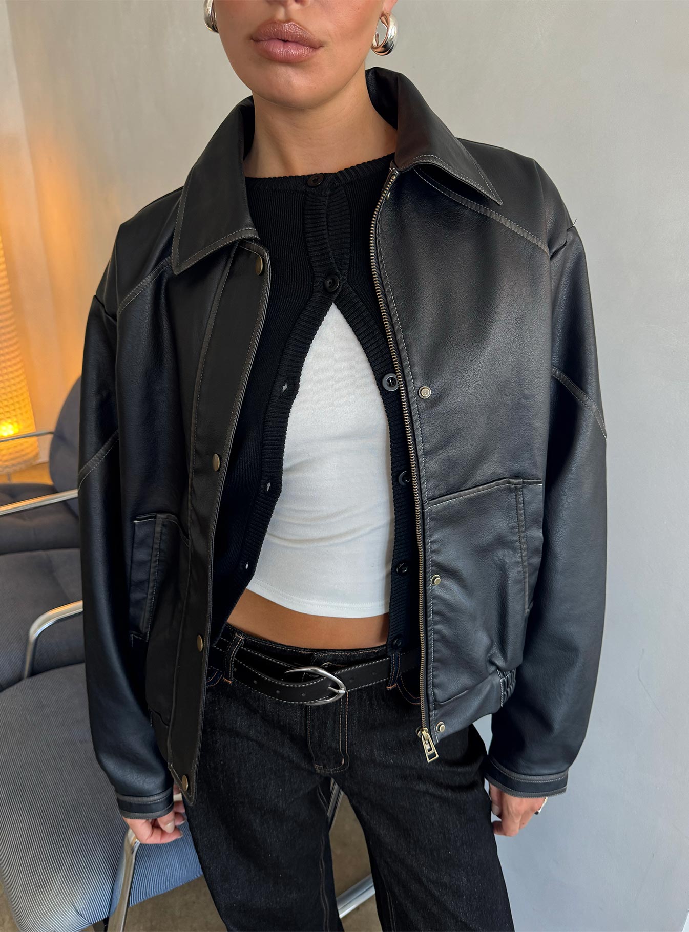 Jaxton Faux Leather Jacket Black - Image 11