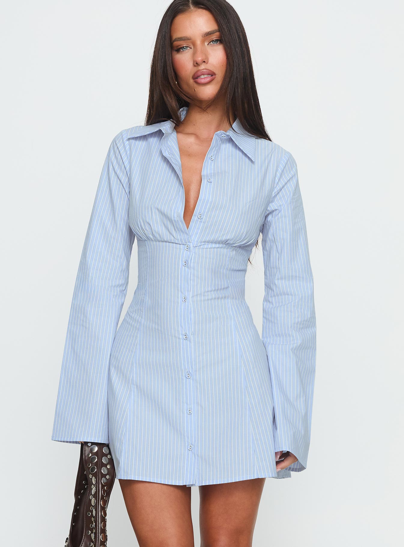 Tawni Long Sleeve Shirt Mini Dress Blue - Image 2