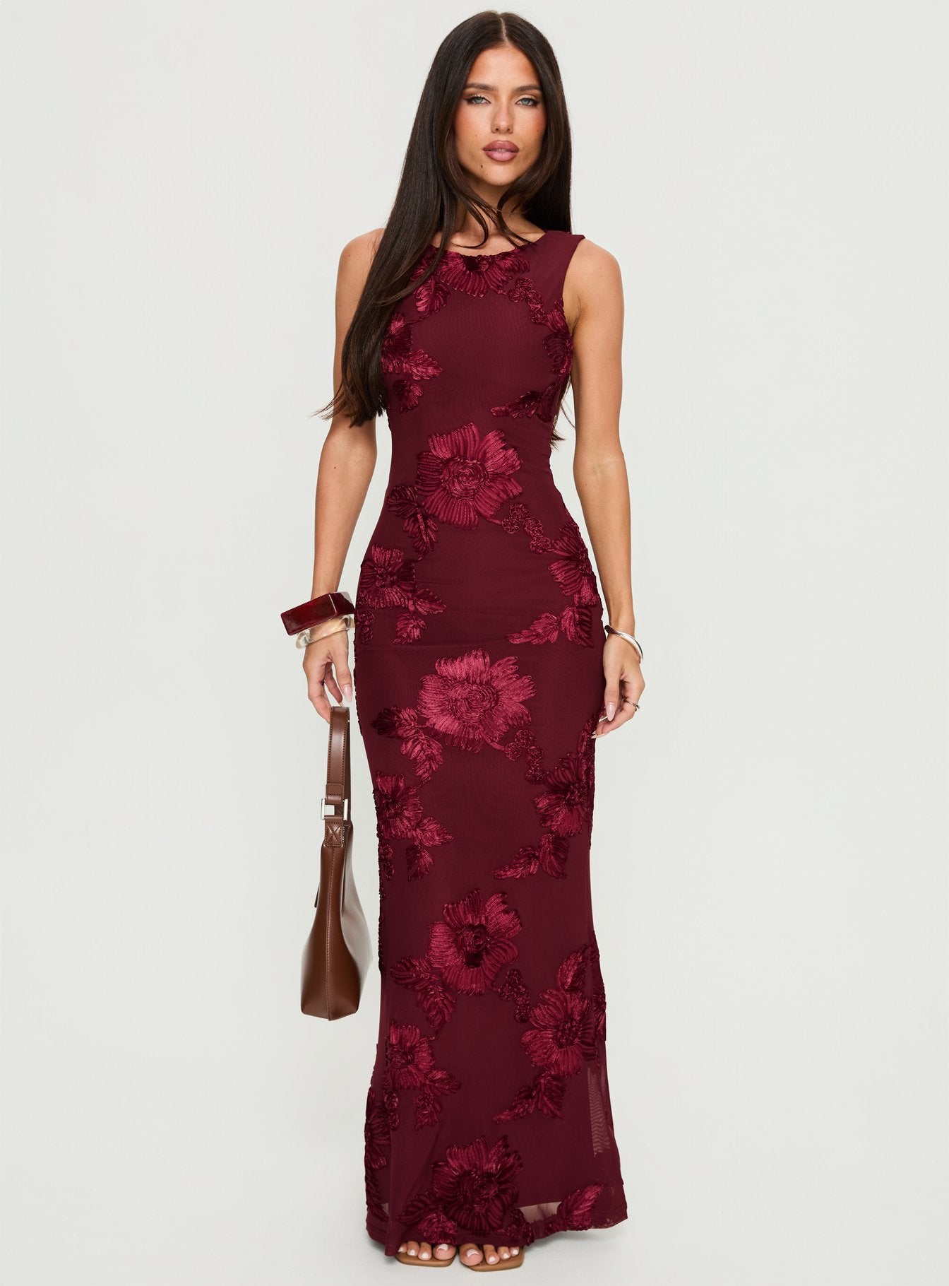 Fionna Floral Maxi Dress Burgundy - Image 2