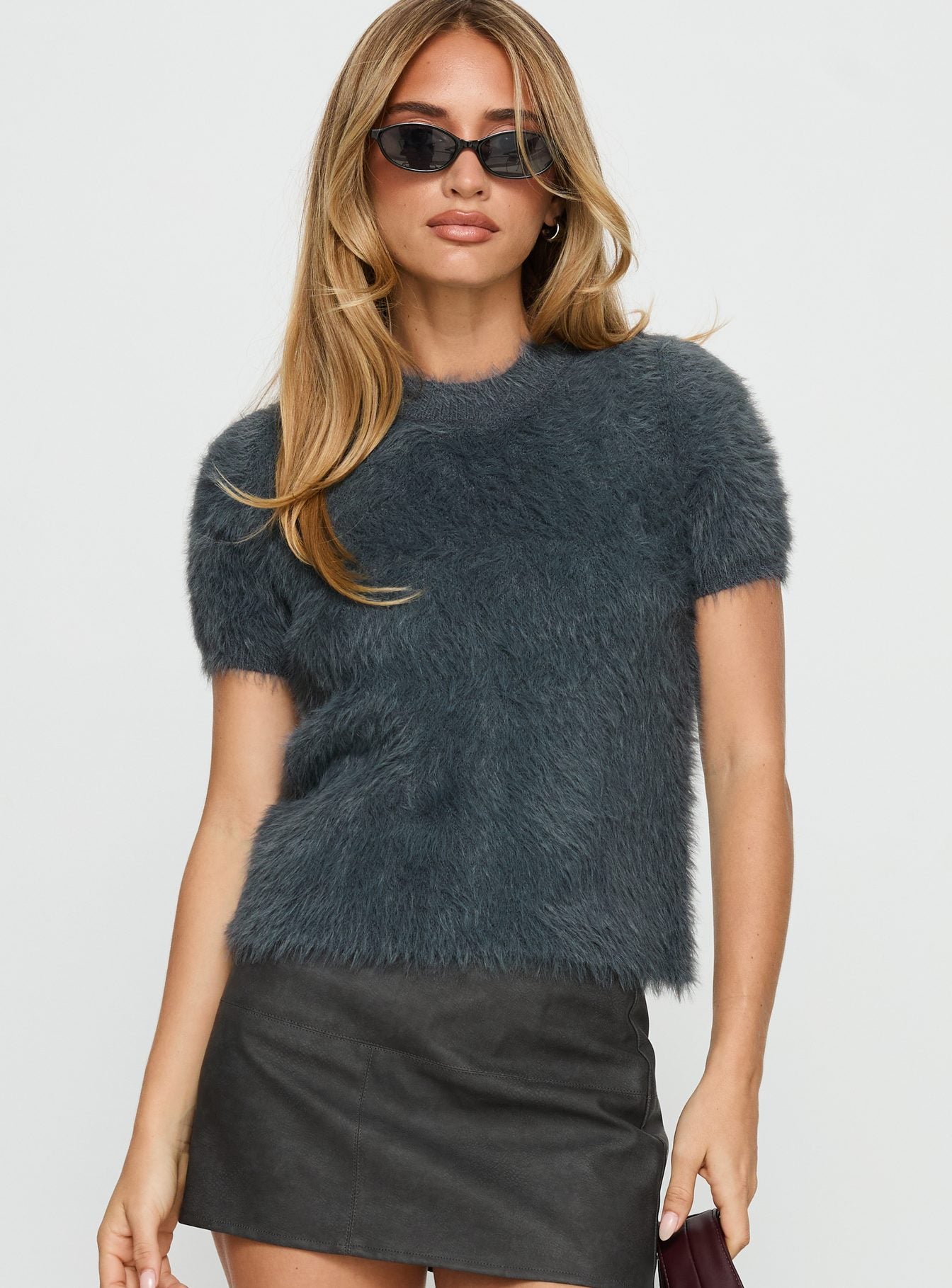 Starlynn Fluffy Short Sleeve Top Slate - Image 2