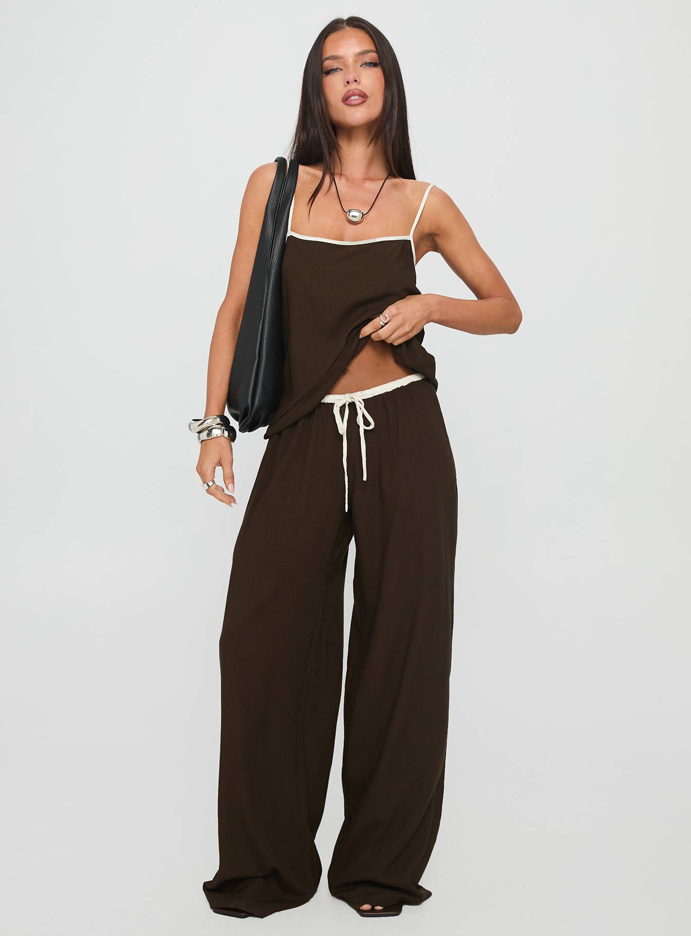 Nolei Contrast Pant Set Chocolate  White