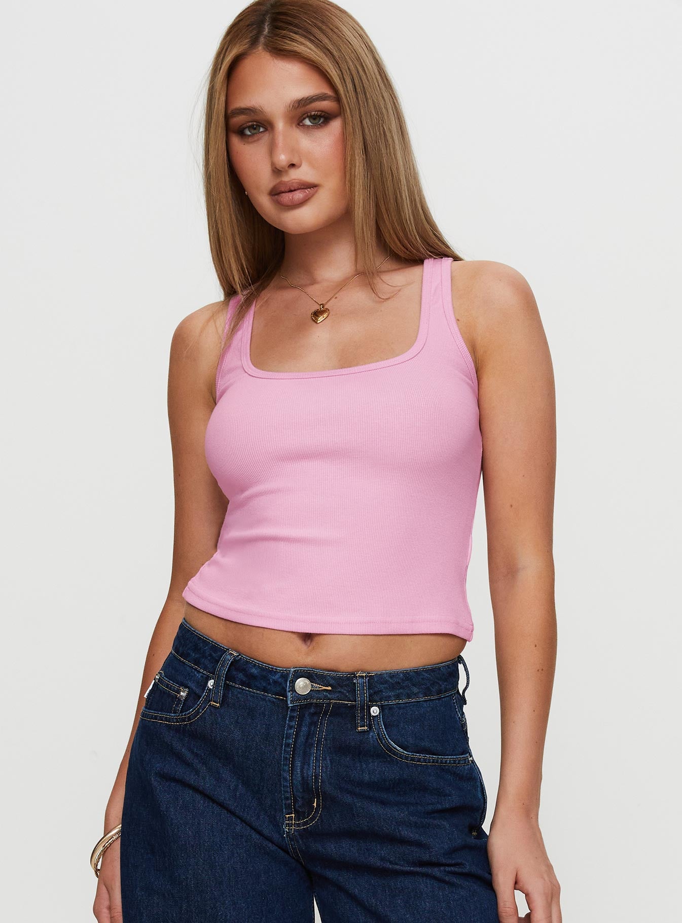 Baseline Square Neck Rib Tank Top Pale Pink - Image 2