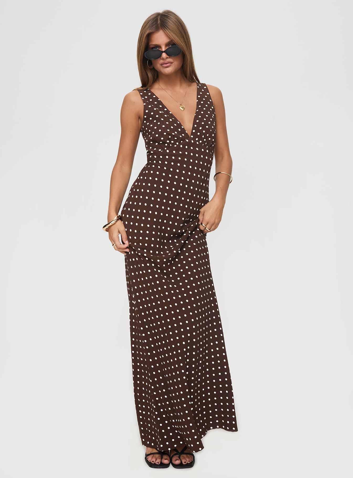 Nellie Maxi Dress Brown Polka Dot - Image 2