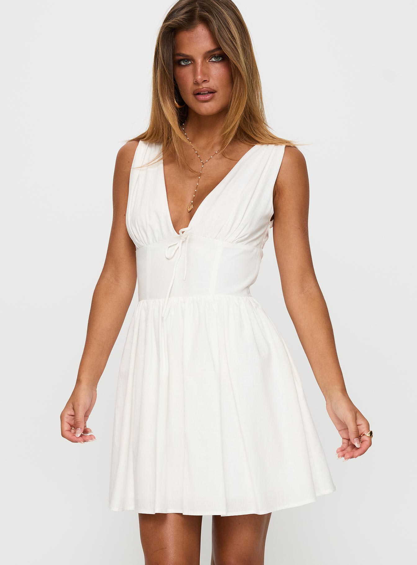Mattison Plunge Mini Dress White - Image 2