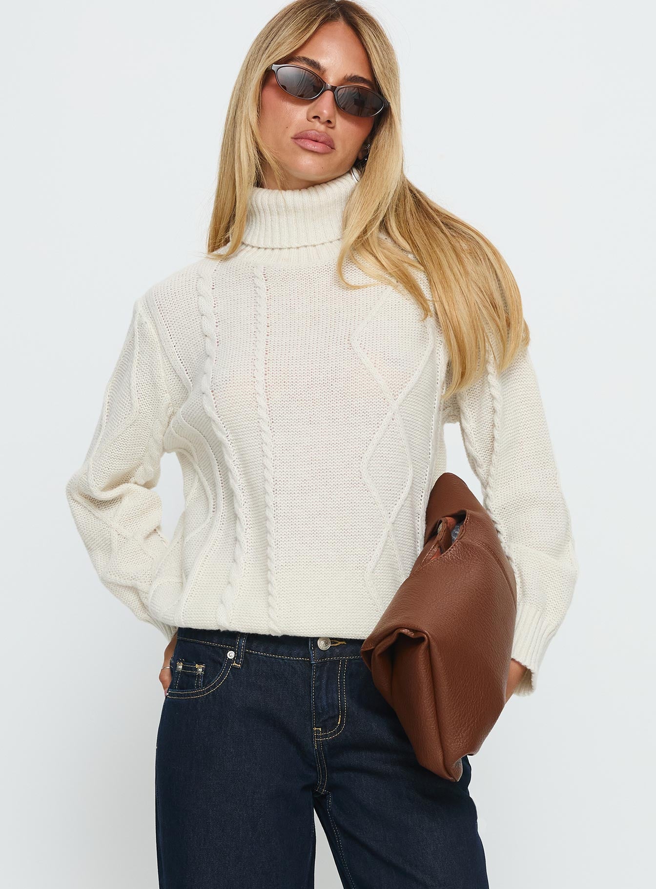 Tarynne Cable Knit Turtle Neck Sweater Beige - Image 9