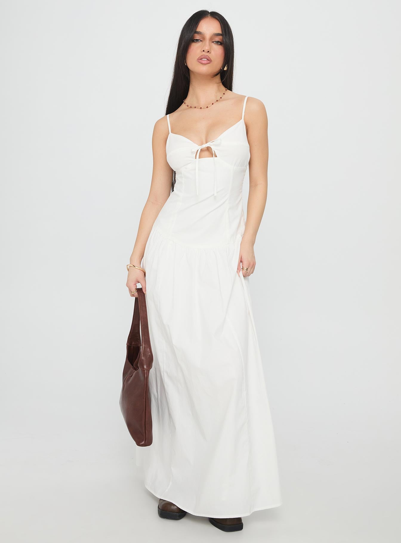 Lady Belle Drop Waist Pleat Maxi Dress White - Image 2