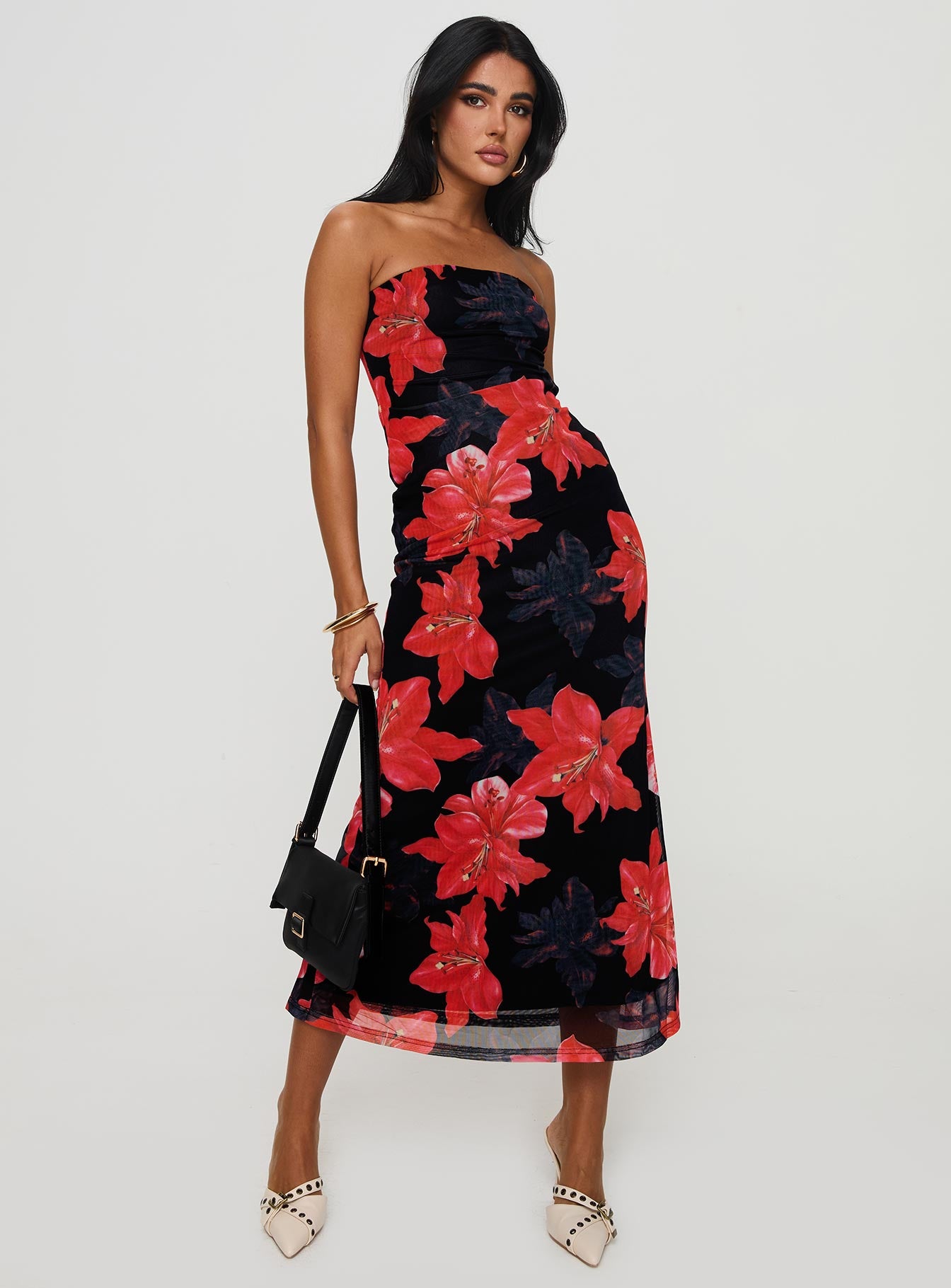Celik Strapless Maxi Dress Black Floral - Image 2