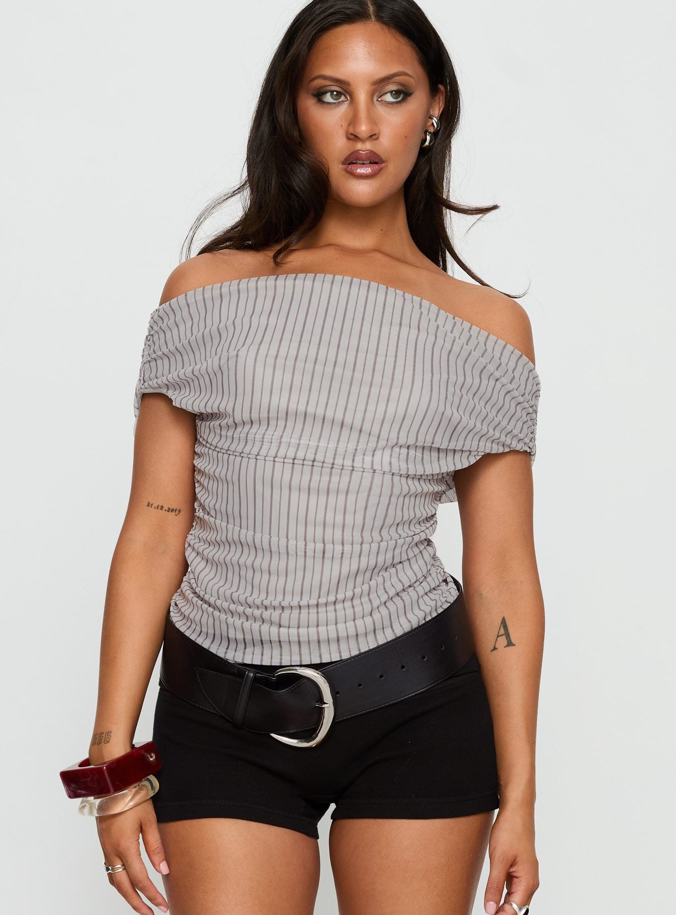 Hailley Off Shoulder Top Stripe - Image 2