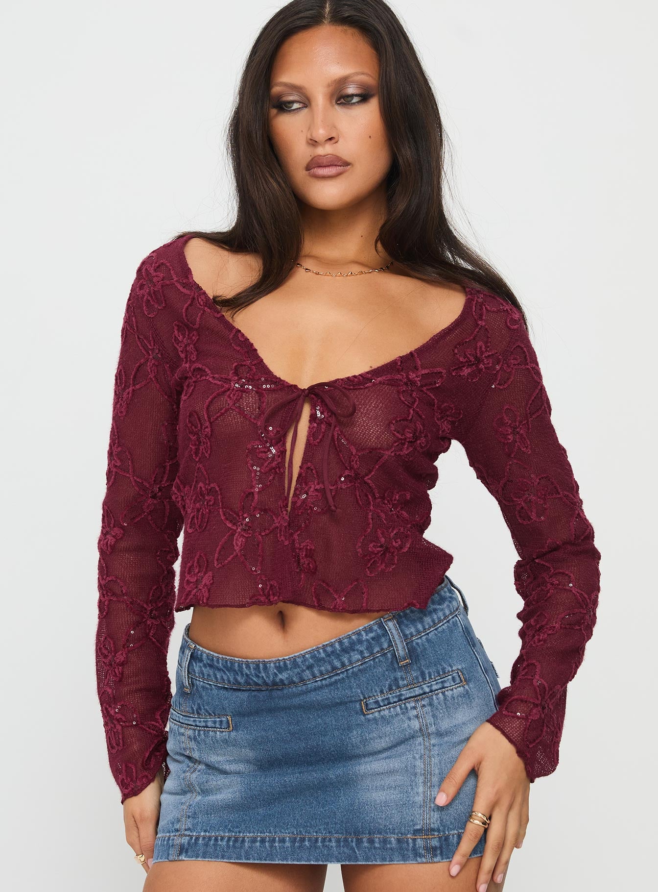 Sukita Long Sleeve Top Burgundy - Image 2