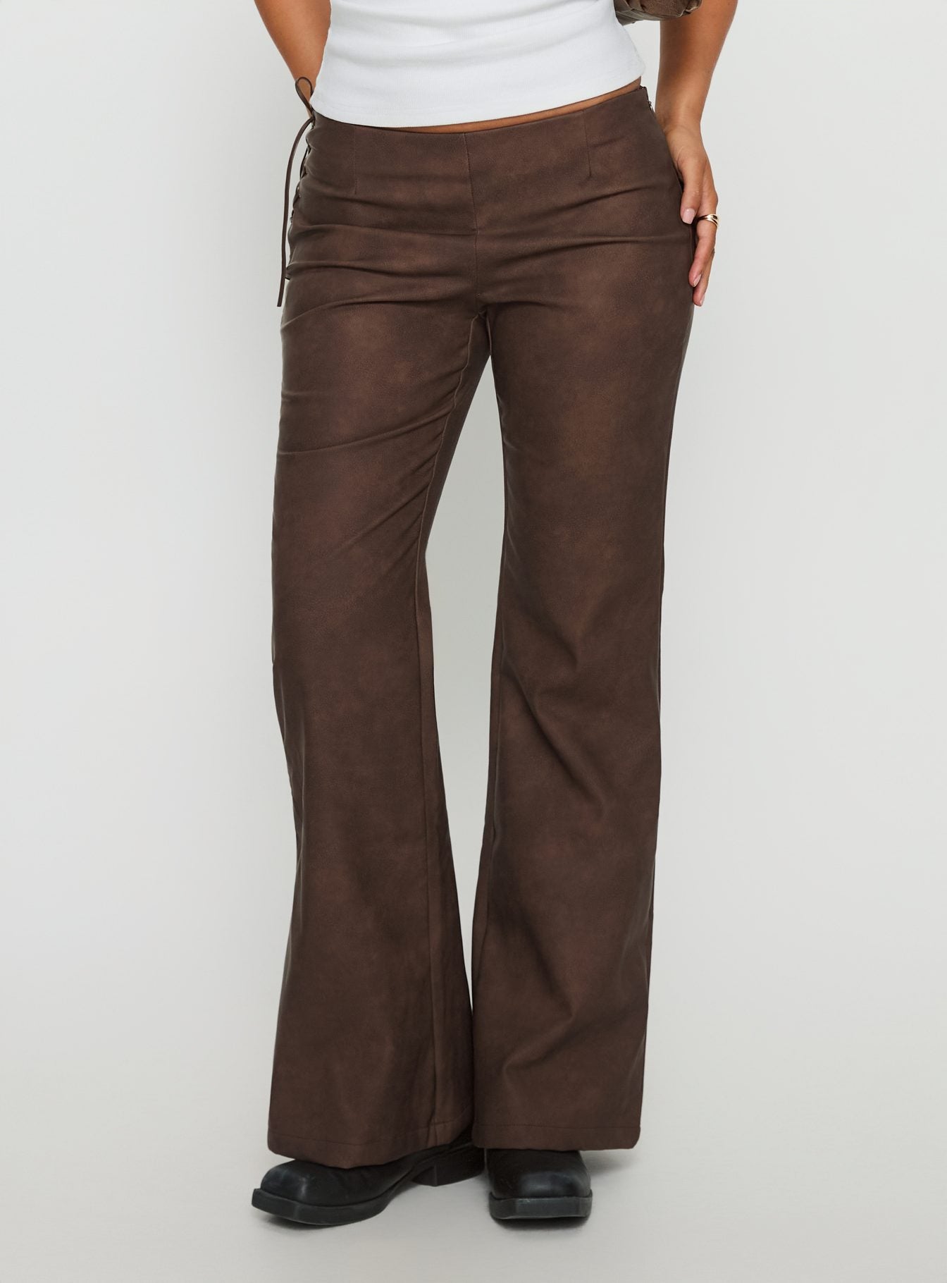 Trickrider Tie Side Faux Leather Pants Chocolate - Image 2