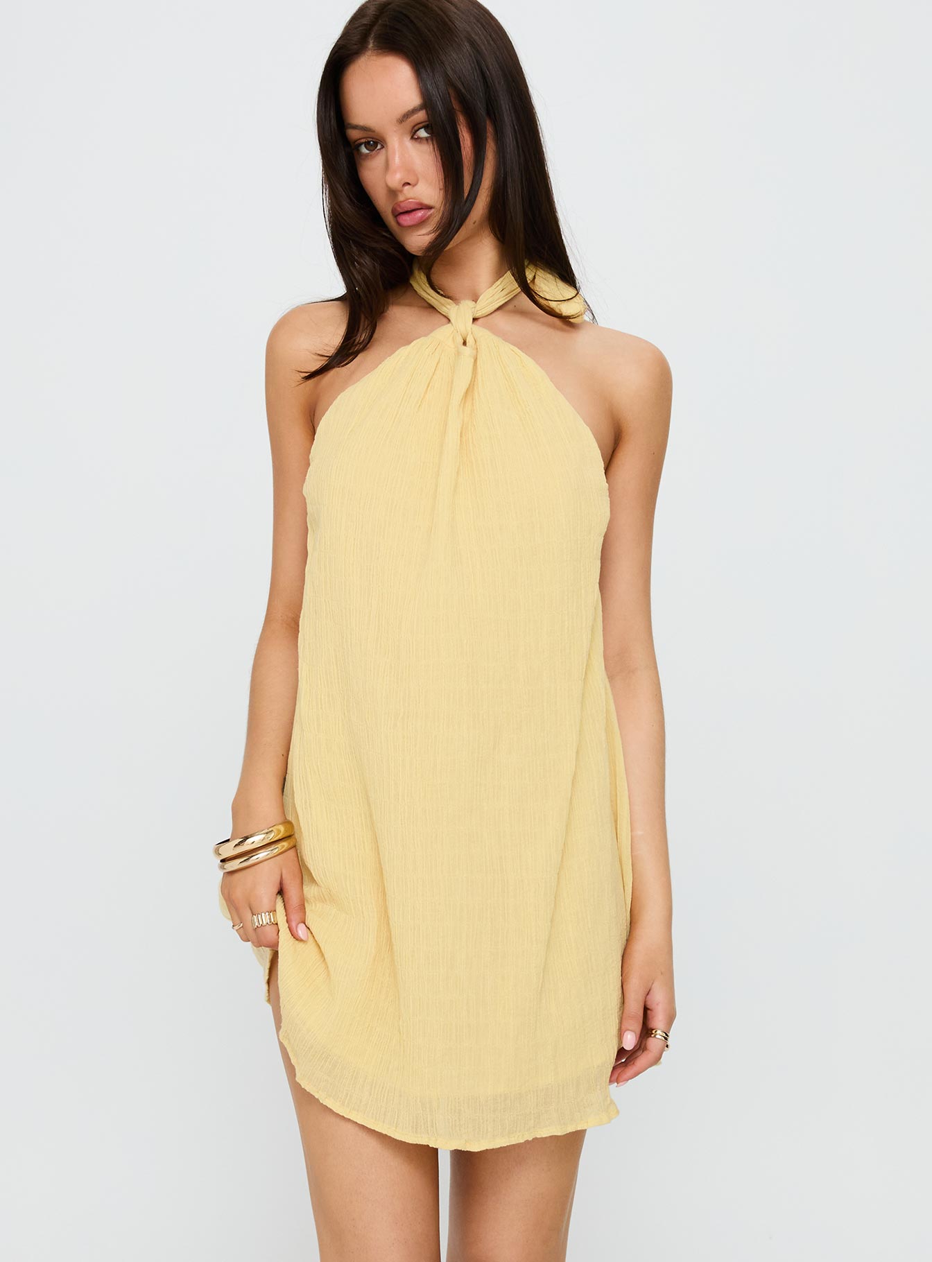 Kaiko Halter Mini Dress Yellow - Image 2