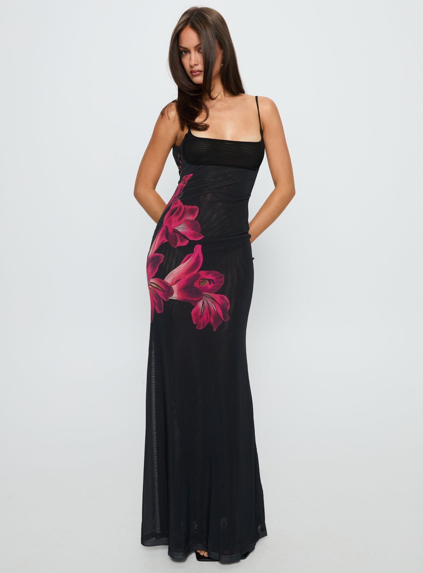 Fiadora Mesh Maxi Dress Black Floral - Image 2