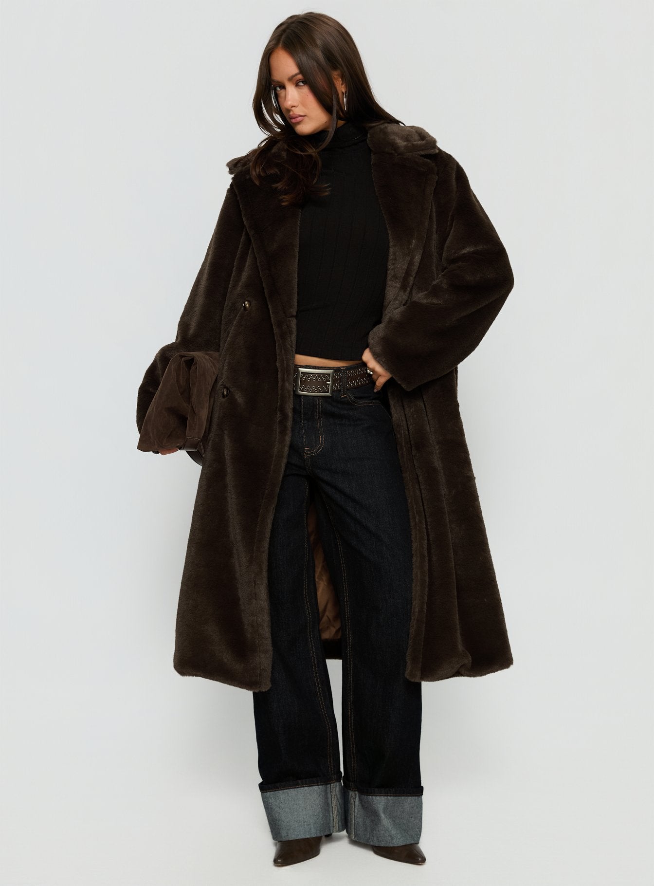 Alvie Longline Faux Fur Coat Brown - Image 2