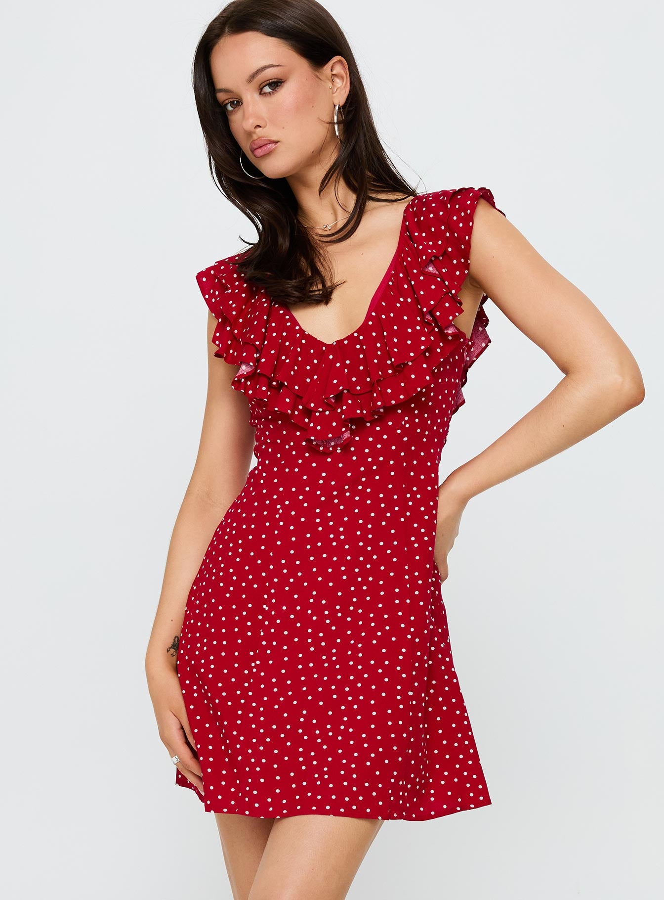 Cherry Schnapps Flutter Mini Dress Red Polka - Image 2