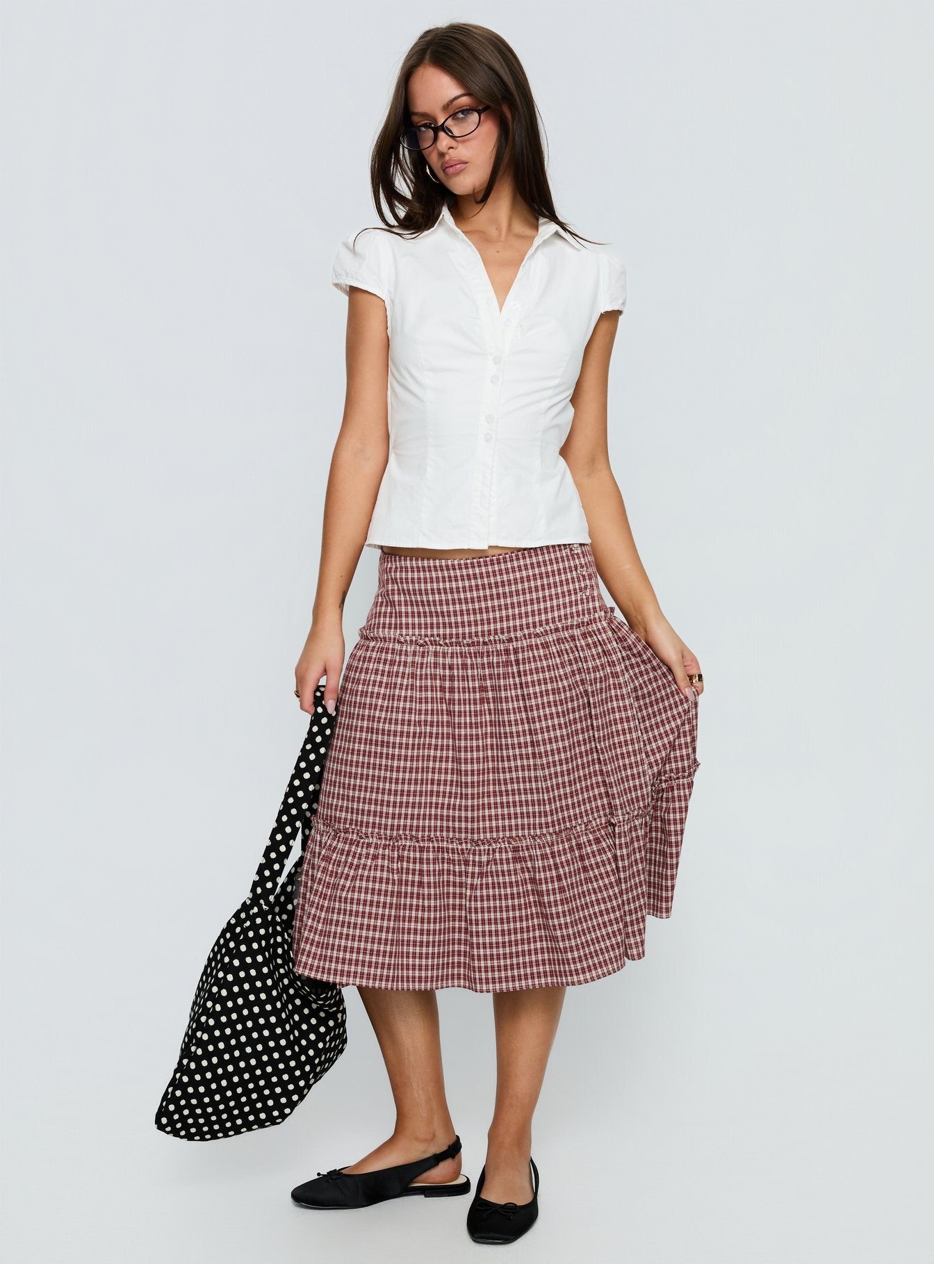 Cascades Low Rise Midi Skirt Red Check - Image 2