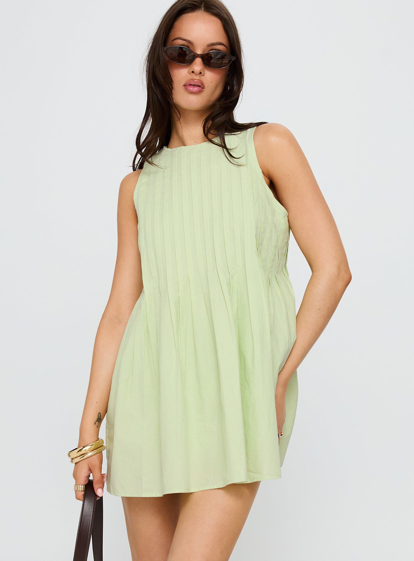 Dreamboat Pleated Mini Dress Matcha - Image 2