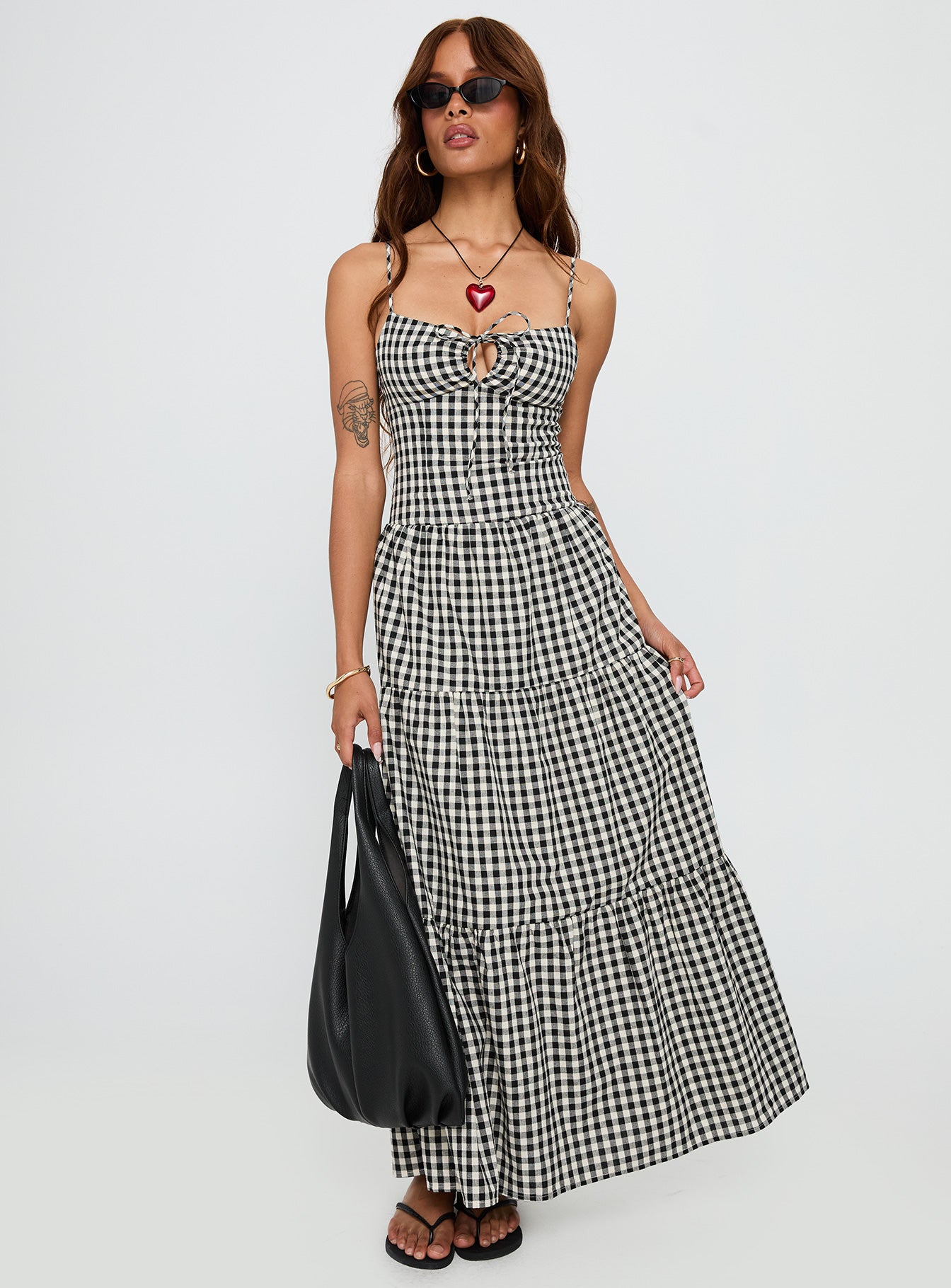 Avaleine Tiered Maxi Dress Black  White Check