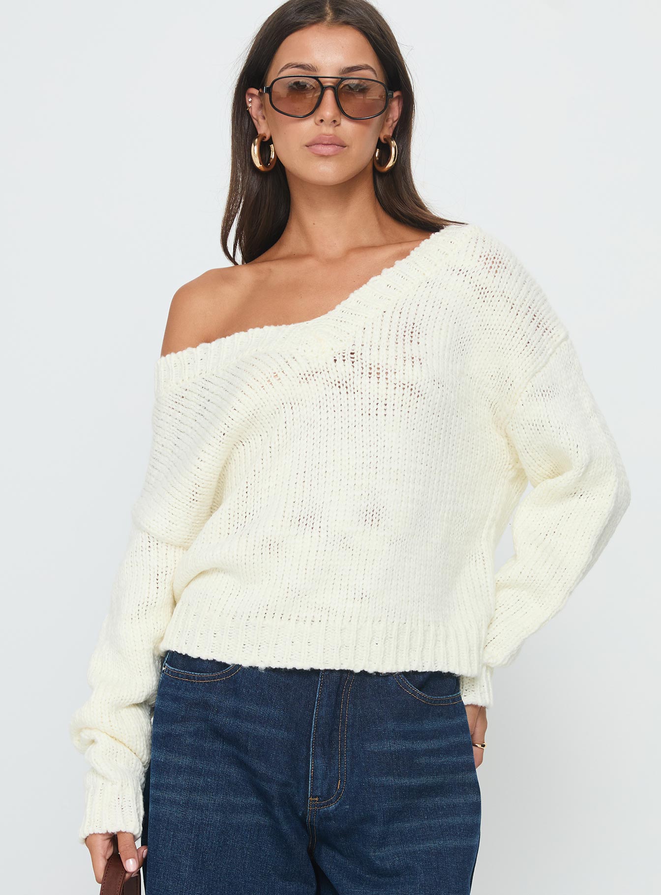 Talassa V Neck Knit Sweater White - Image 2
