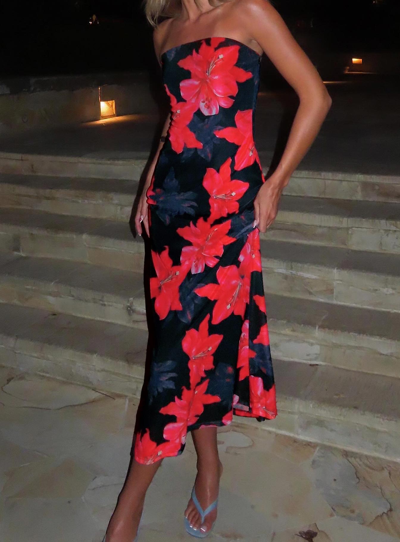 Celik Strapless Maxi Dress Black  Floral